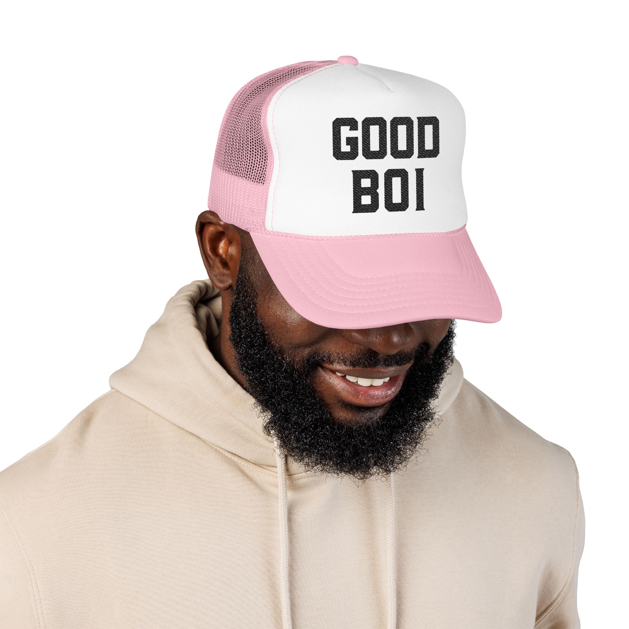 Good Boi Embroidered Trucker Hat — Classic Foam Mesh Cap