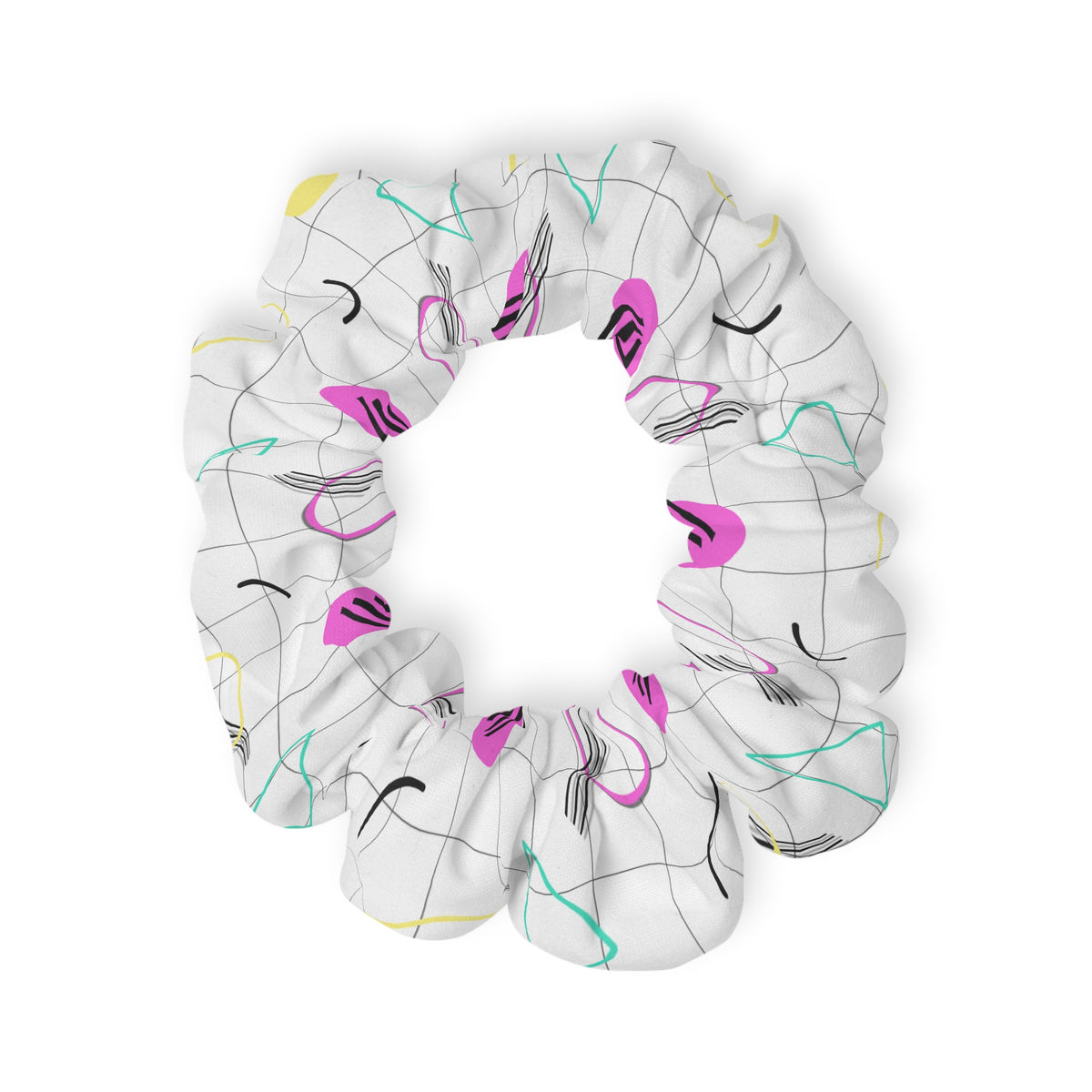 Retro Doodle Scrunchie — Pastel 80s Abstract Hair Accessory