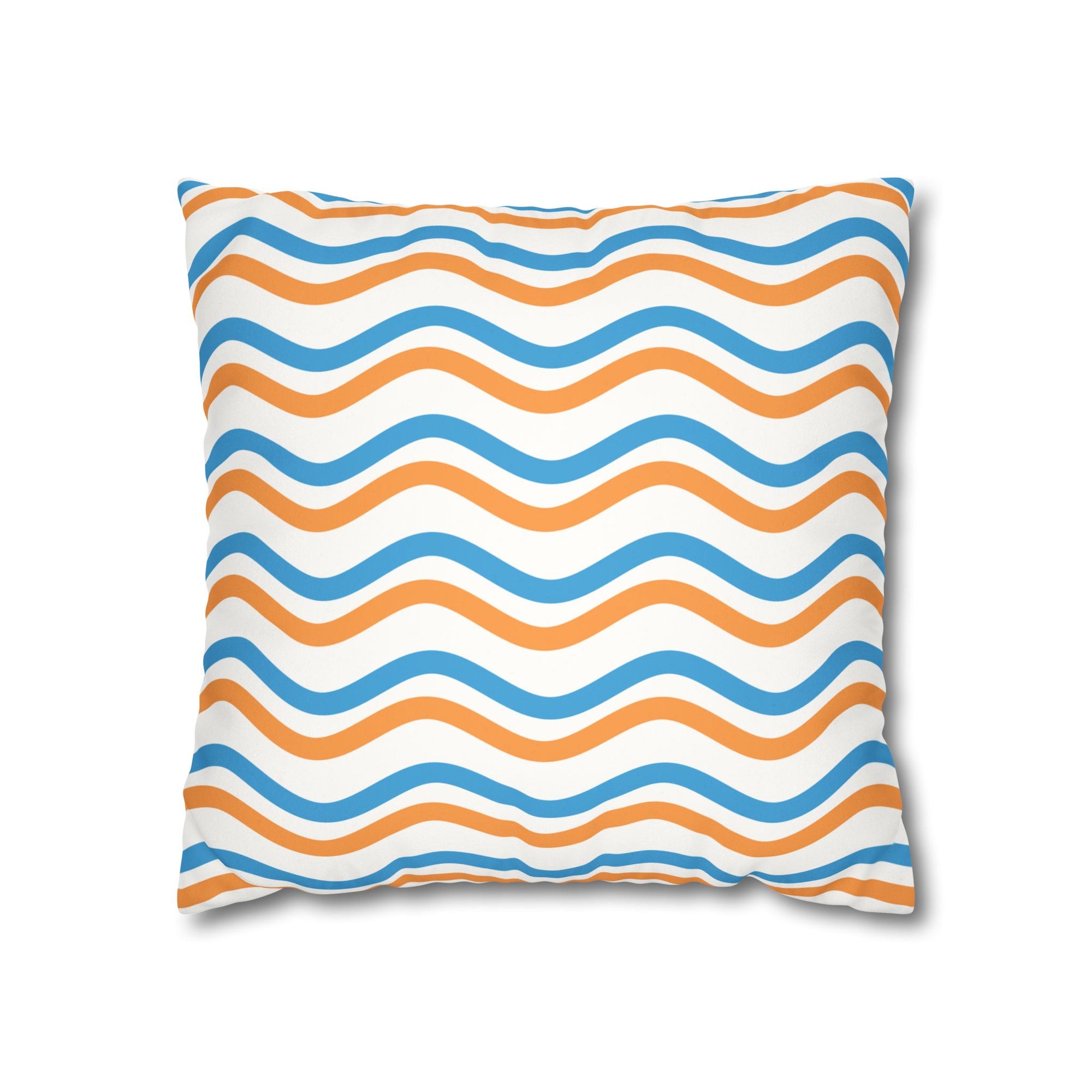 Wavy Orange & Blue Decorative Pillow - Faux Suede Square Pillowcase