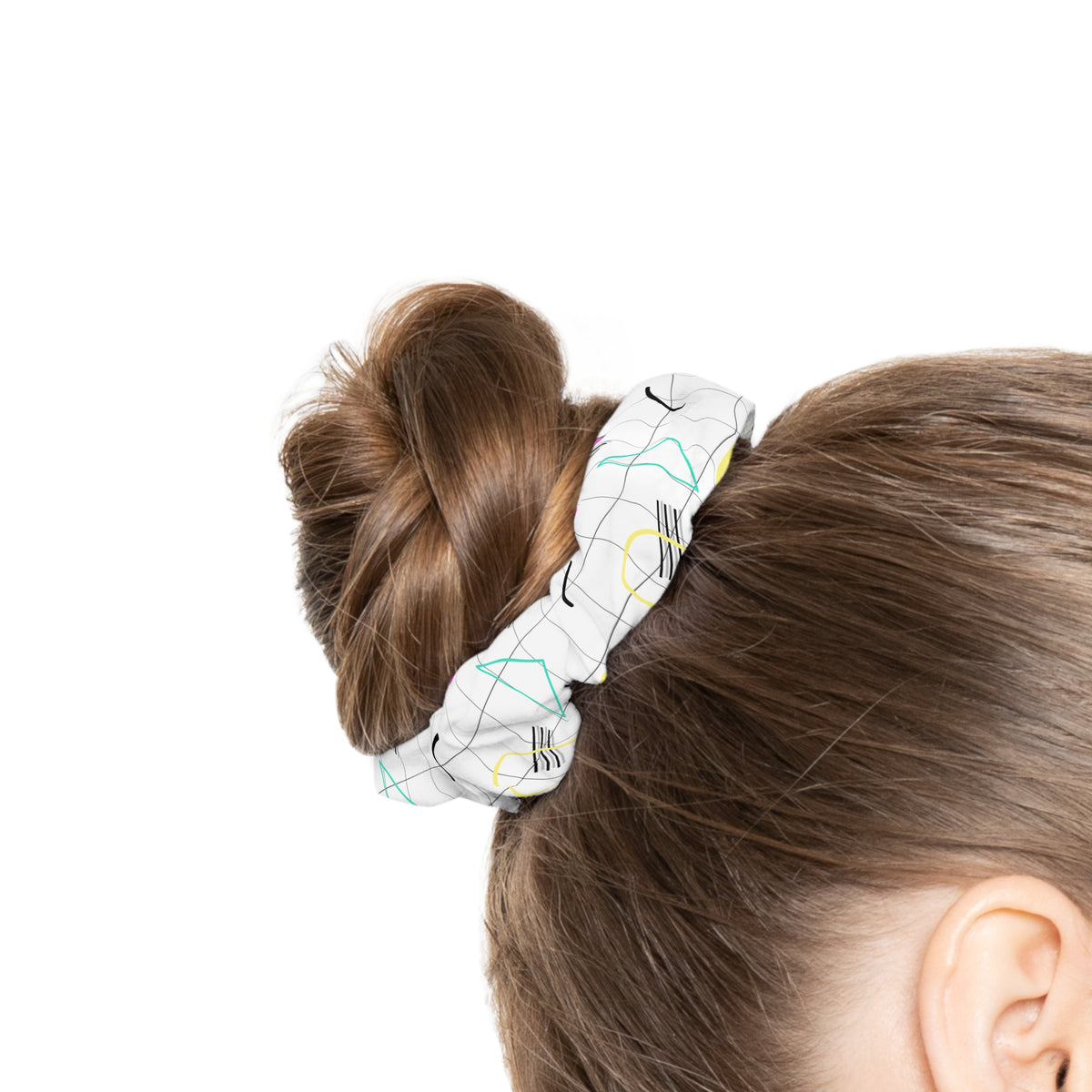Retro Doodle Scrunchie — Pastel 80s Abstract Hair Accessory
