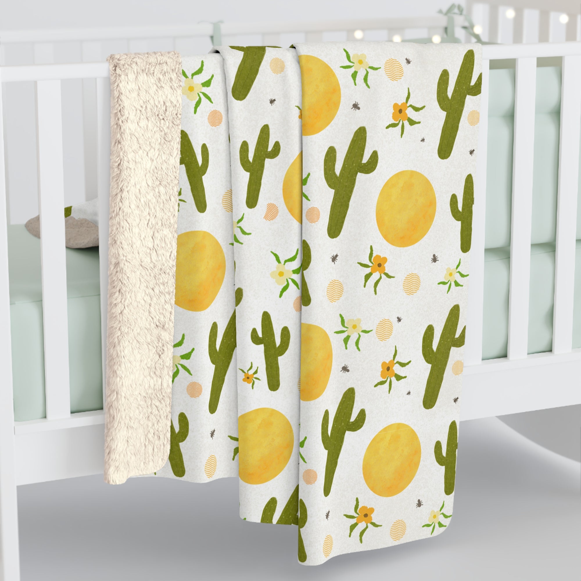 Prickly Paradise Sunny Skies Sherpa Blanket — Cozy Desert Print Throw