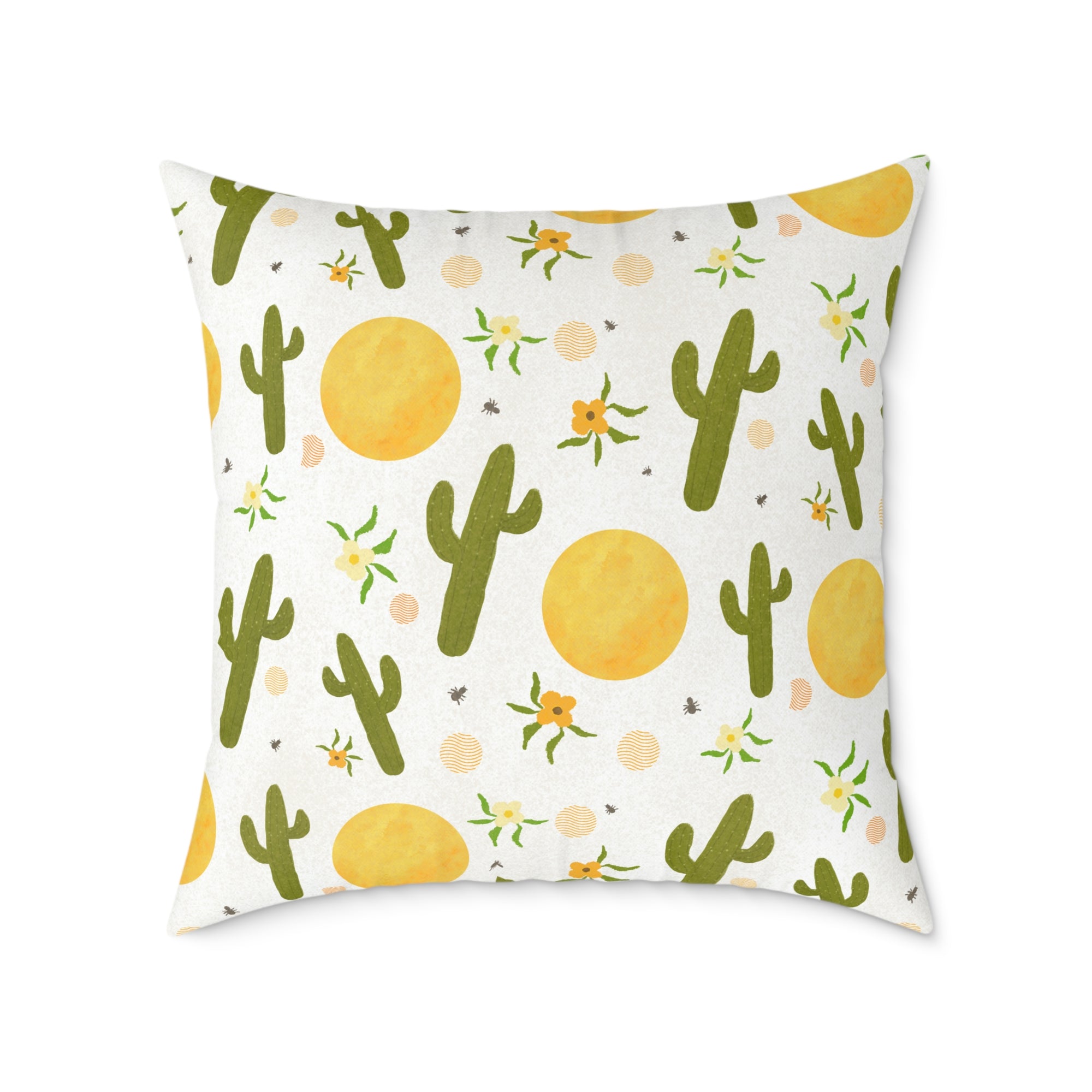 Desert Sunshine Cactus Pattern Pillow — Square Decorative Throw Pillow