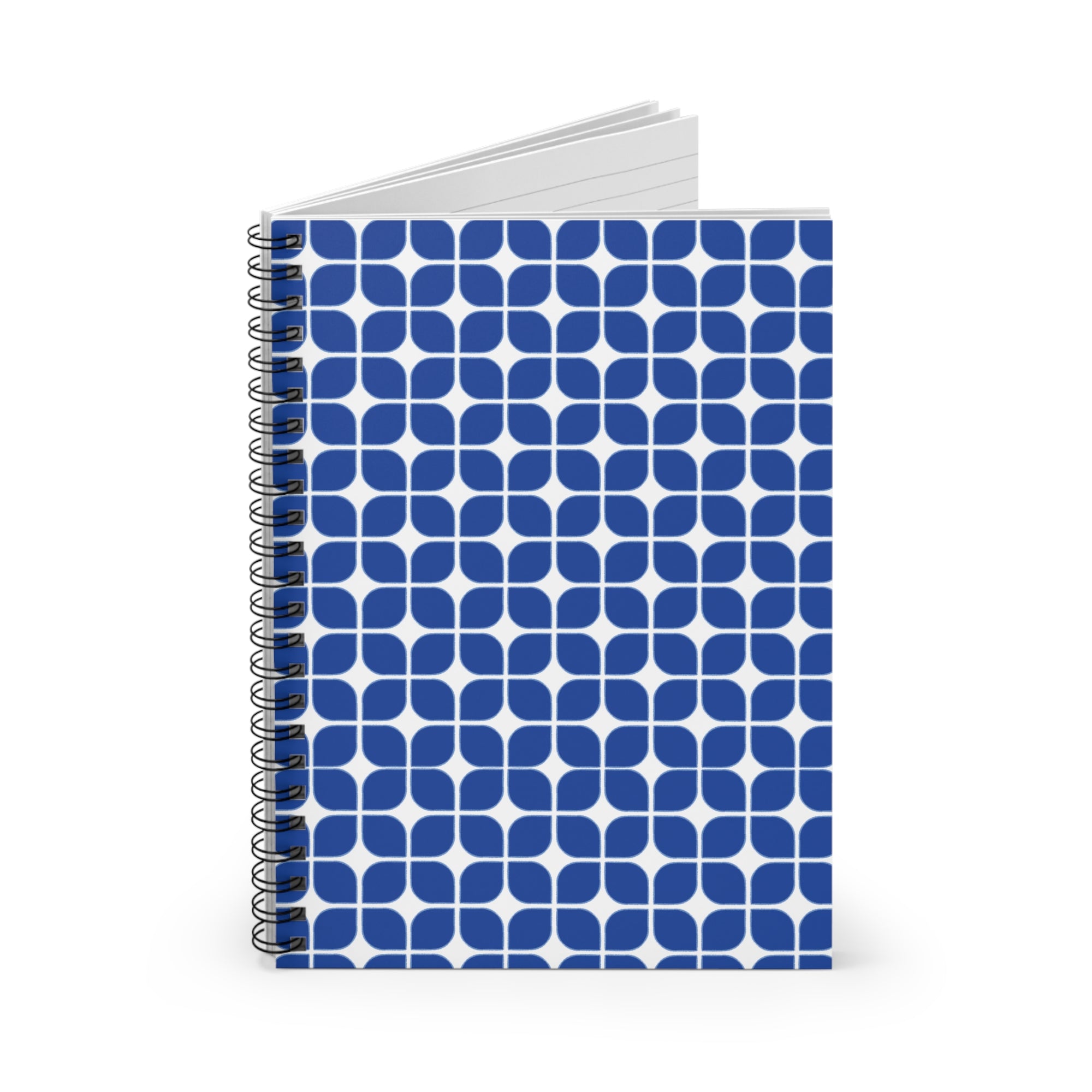 Blue Geometric Spiral Notebook – Ruled Lined Journal