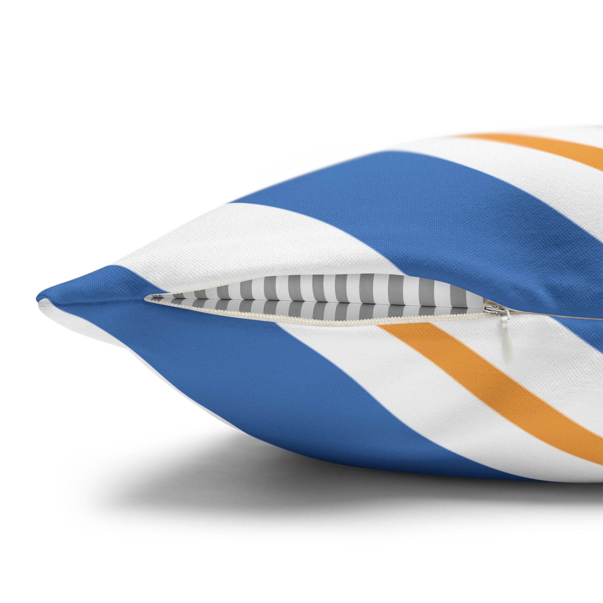 Striped Blue & Gold Decorative Pillowcase — Coastal Accent Square Pillow