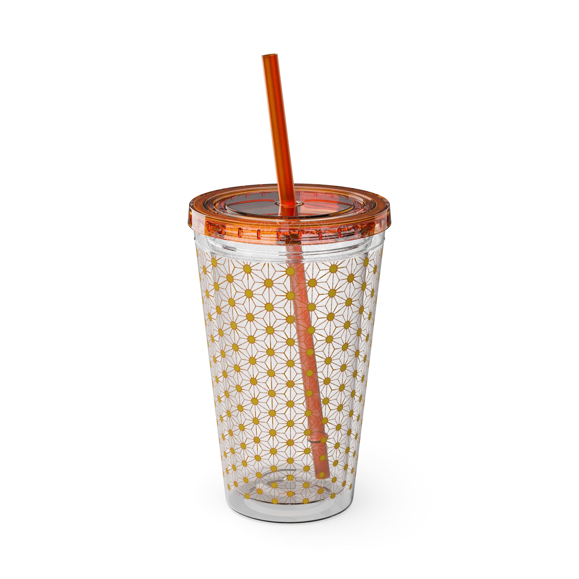 Sunsplash 16oz Tumbler with Straw – Retro Yellow Daisy Pattern, Insulated Cold Cup