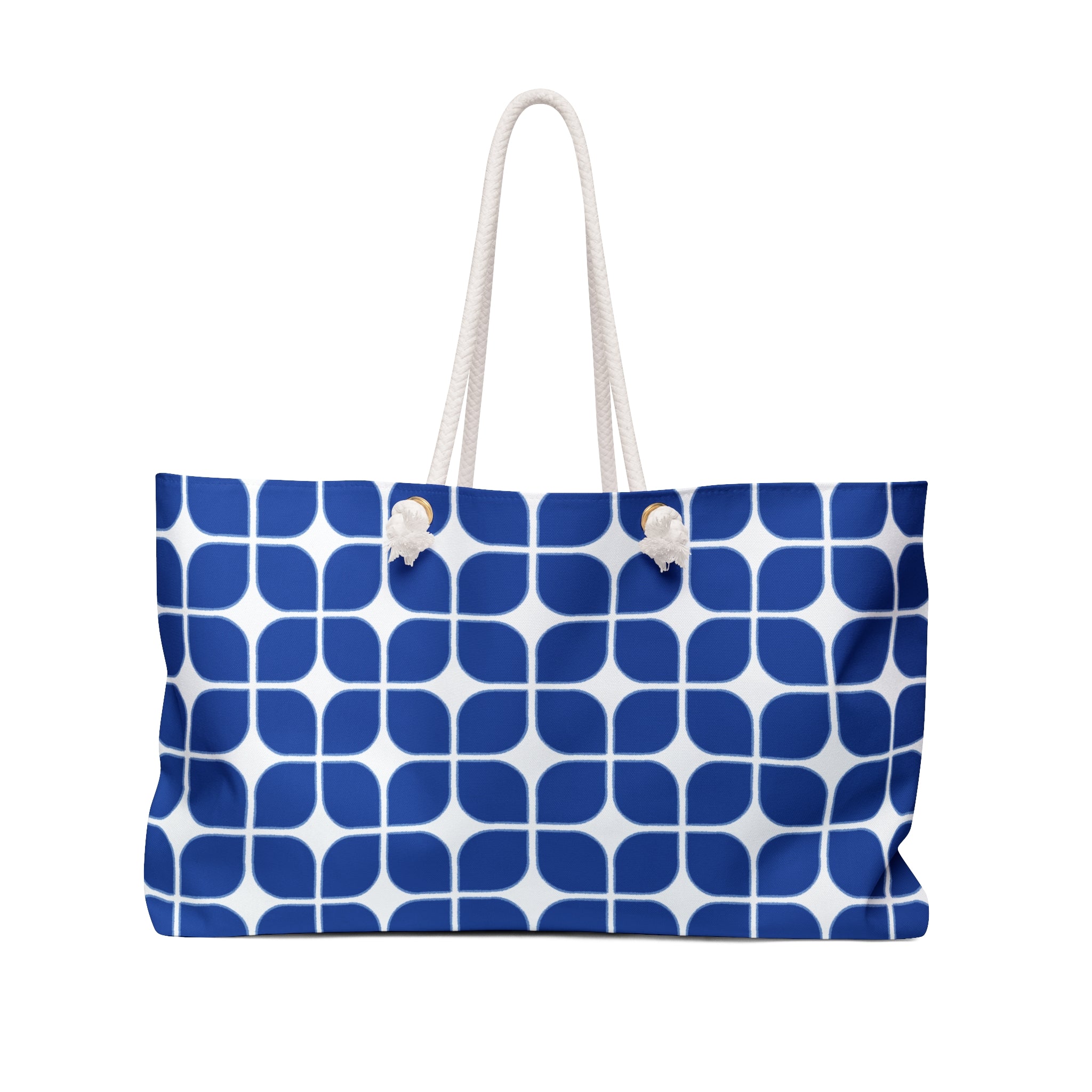 Blue Retro Geo Weekender Bag — Nautical Travel Tote
