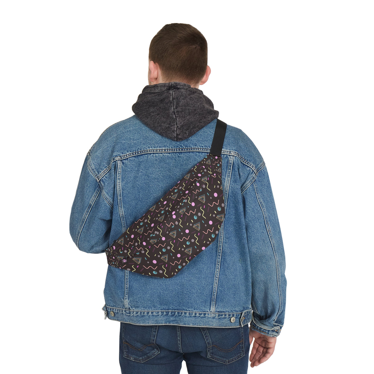Retro 90s Pattern Fanny Pack — Large Hip Bag for Travel & Festivals