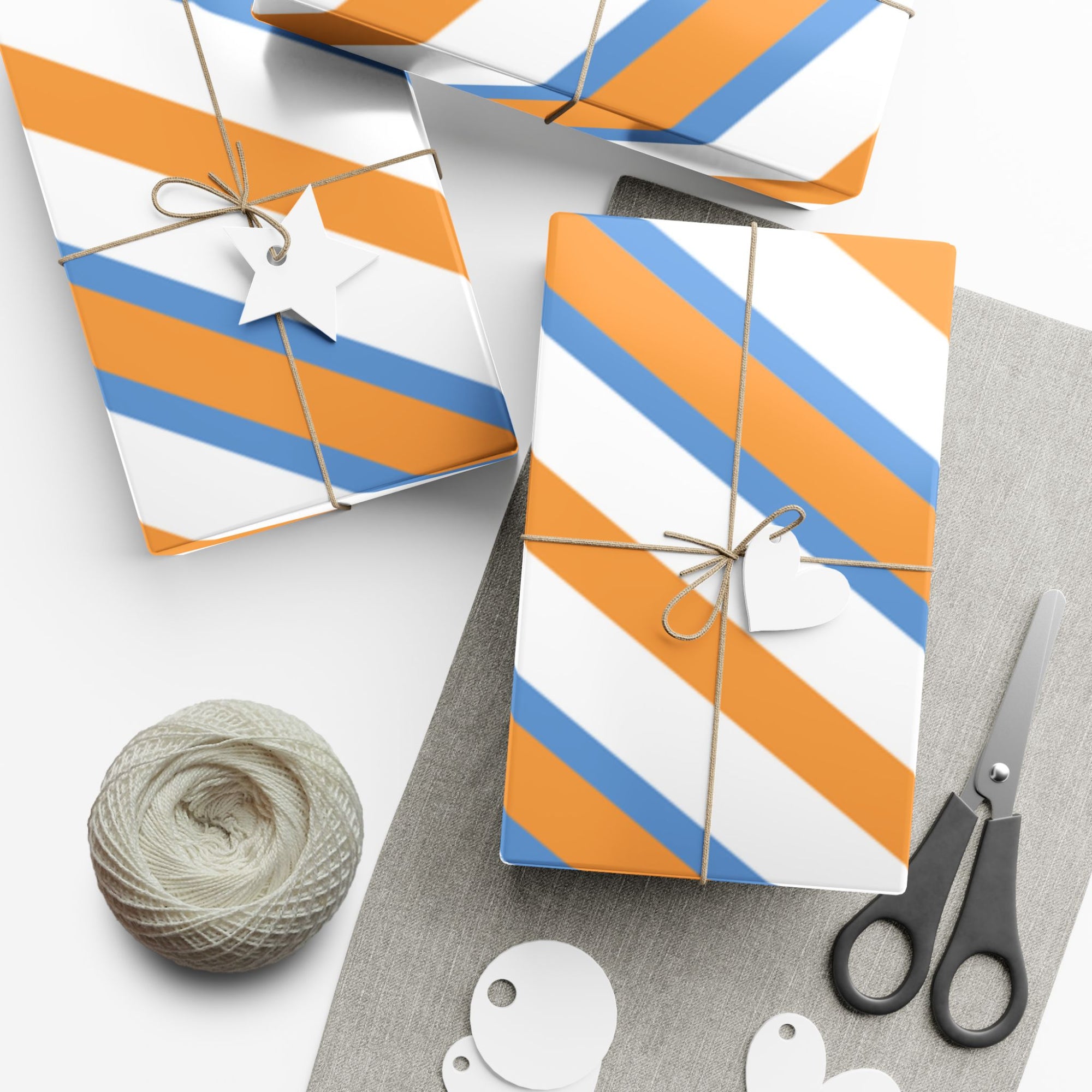 Striped Orange & Blue Gift Wrap Paper — Modern Diagonal Wrapping Sheets for Birthdays & Celebrations