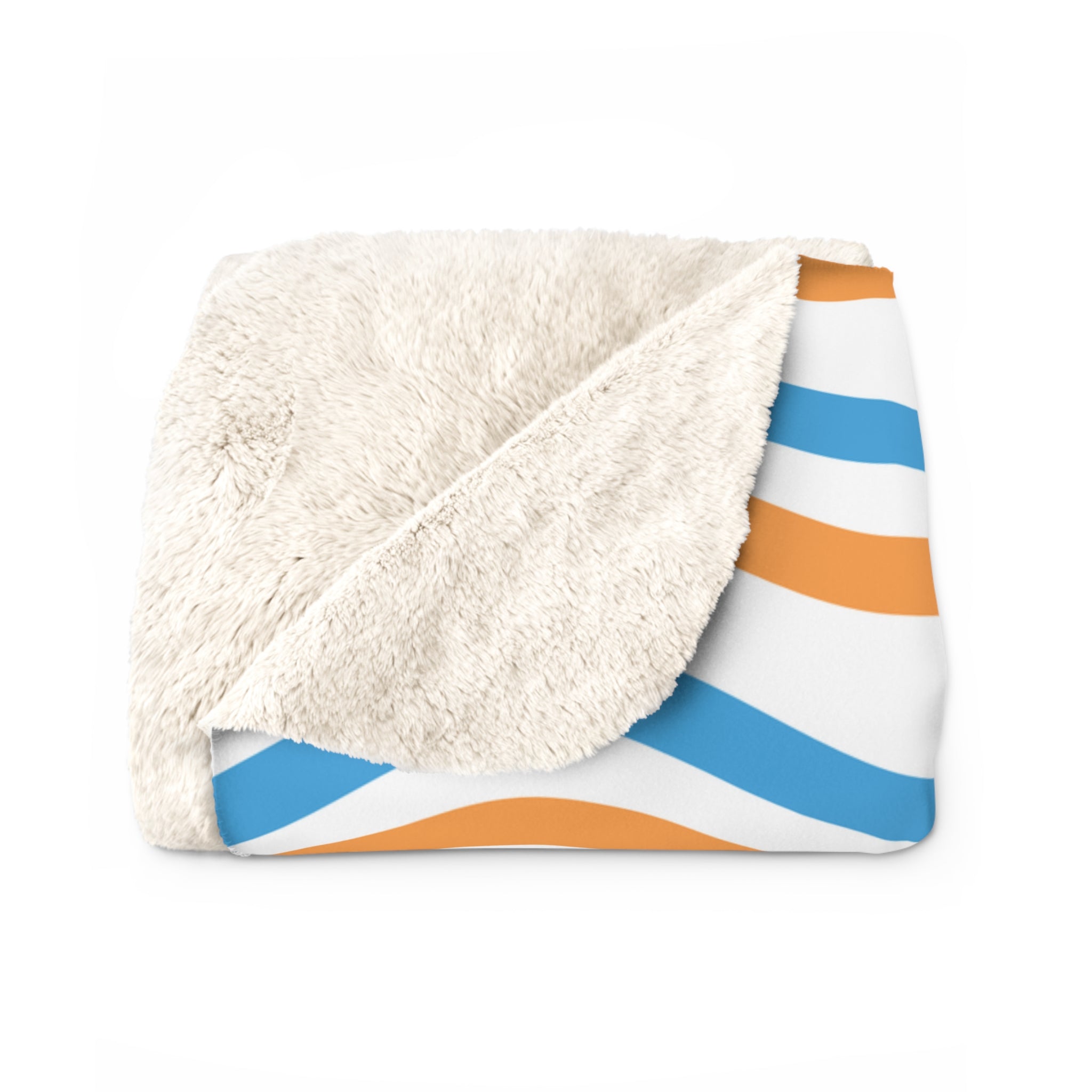 Bronco Cozy Wave Sherpa Fleece Blanket — Blue & Orange Wavy Stripe Throw