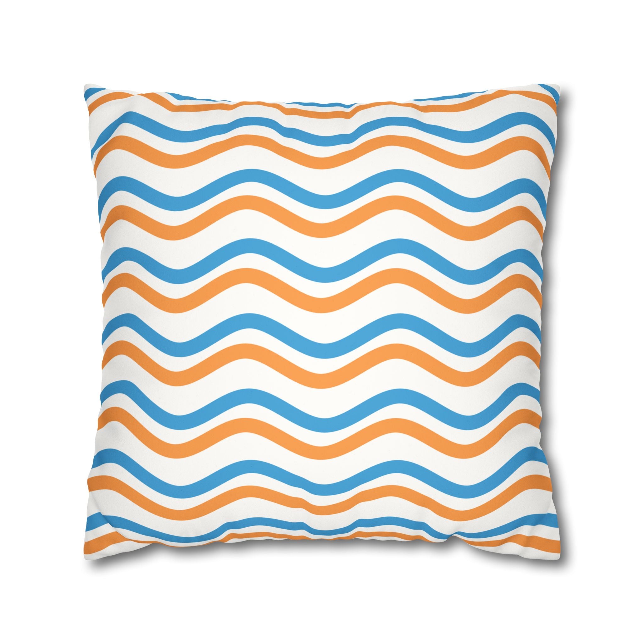 Wavy Orange & Blue Decorative Pillow - Faux Suede Square Pillowcase