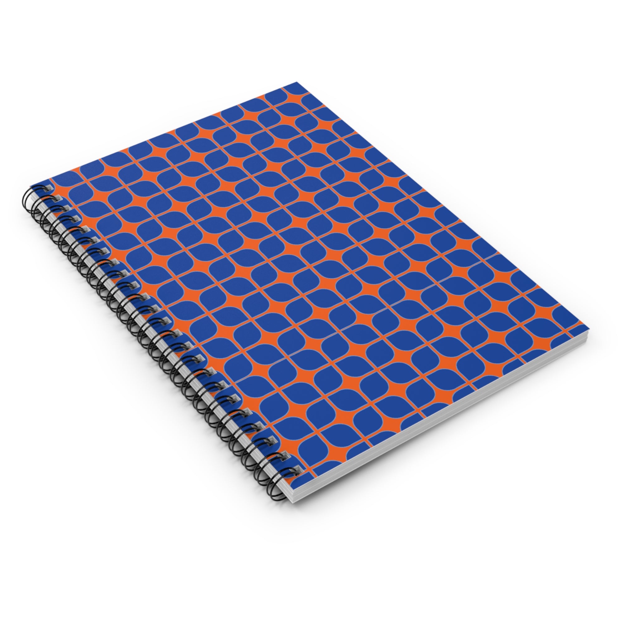 Geometric Blue & Orange Spiral Notebook – Ruled Journal for Notes & School