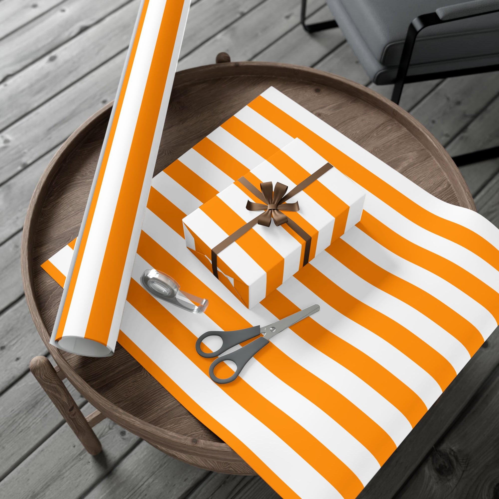 Striped Orange Gift Wrap Paper — Bold Orange & White Wrapping Sheets for Holidays, Birthdays, Parties