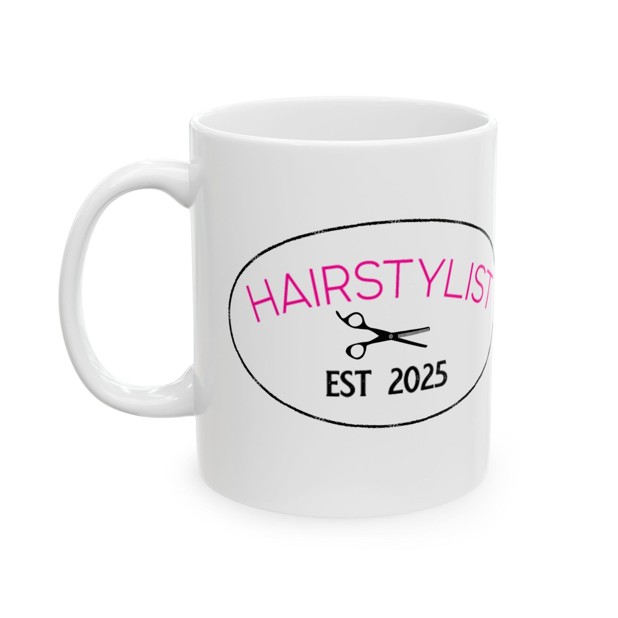 Hair Stylist Coffee Mug — Pink Scissors & Combs Ceramic Mug (11oz/15oz)