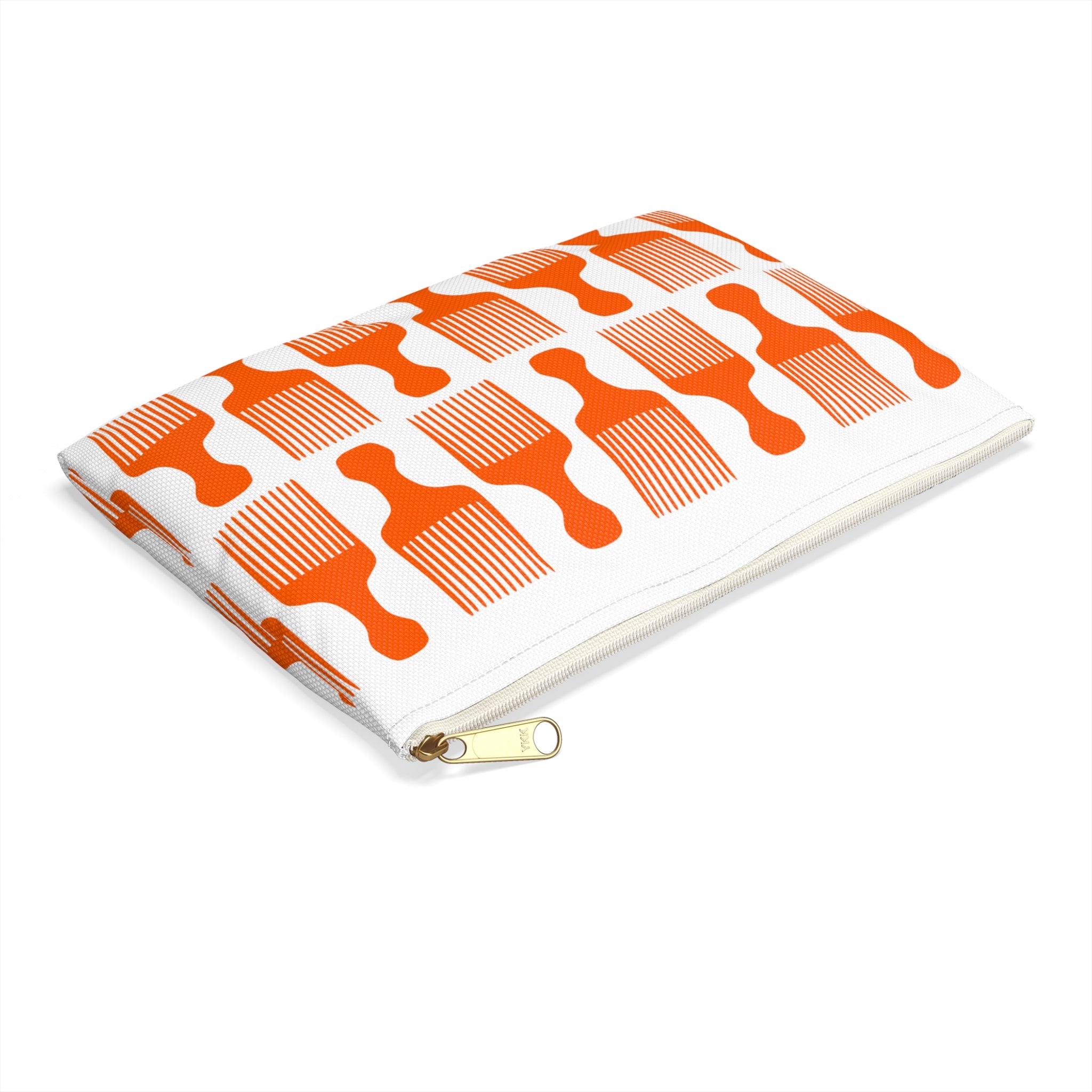 Pick Pattern Accessory Pouch — Orange Hair Pick Makeup Bag