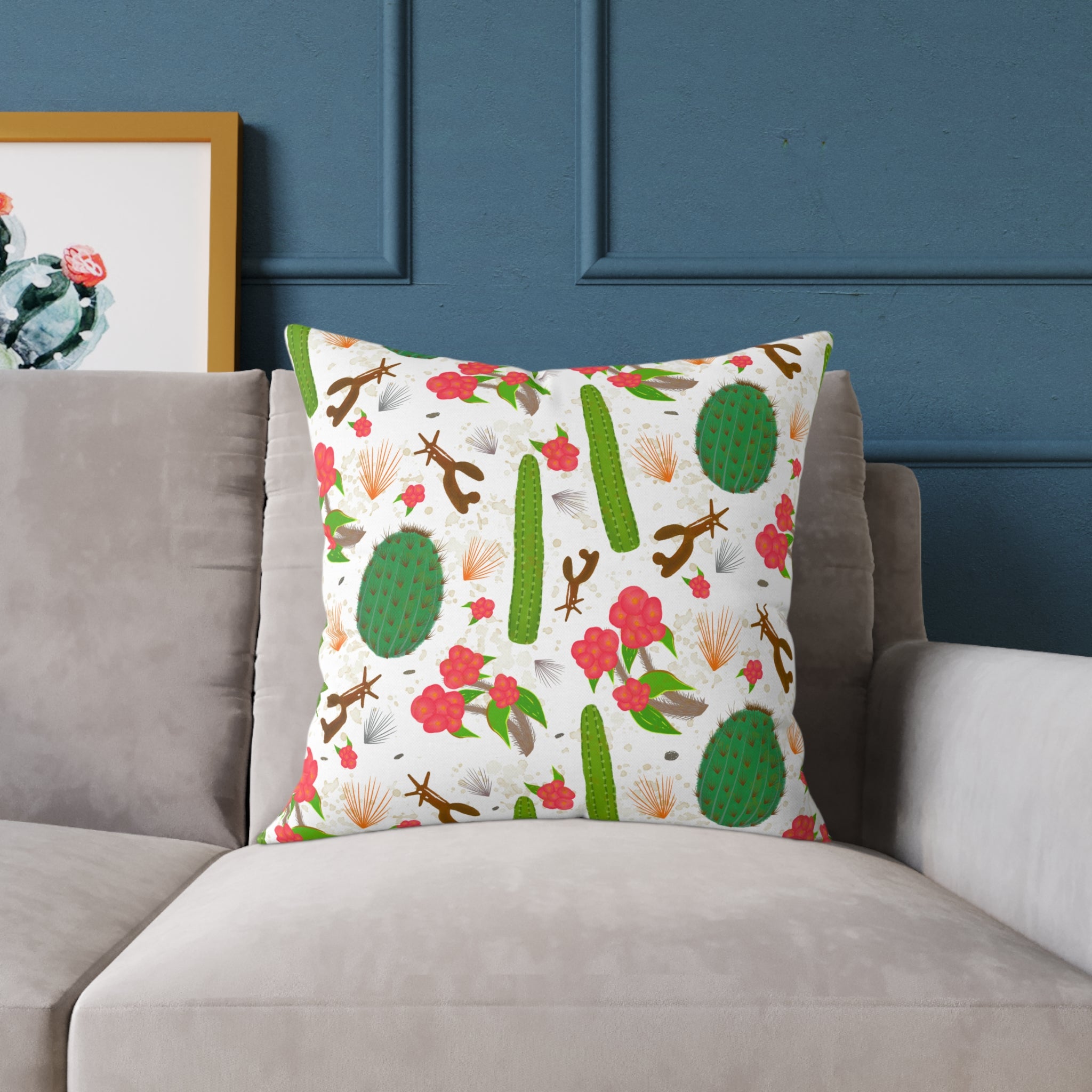 Cactus Pattern Square Pillow — Prickly Paradise Throw Cushion