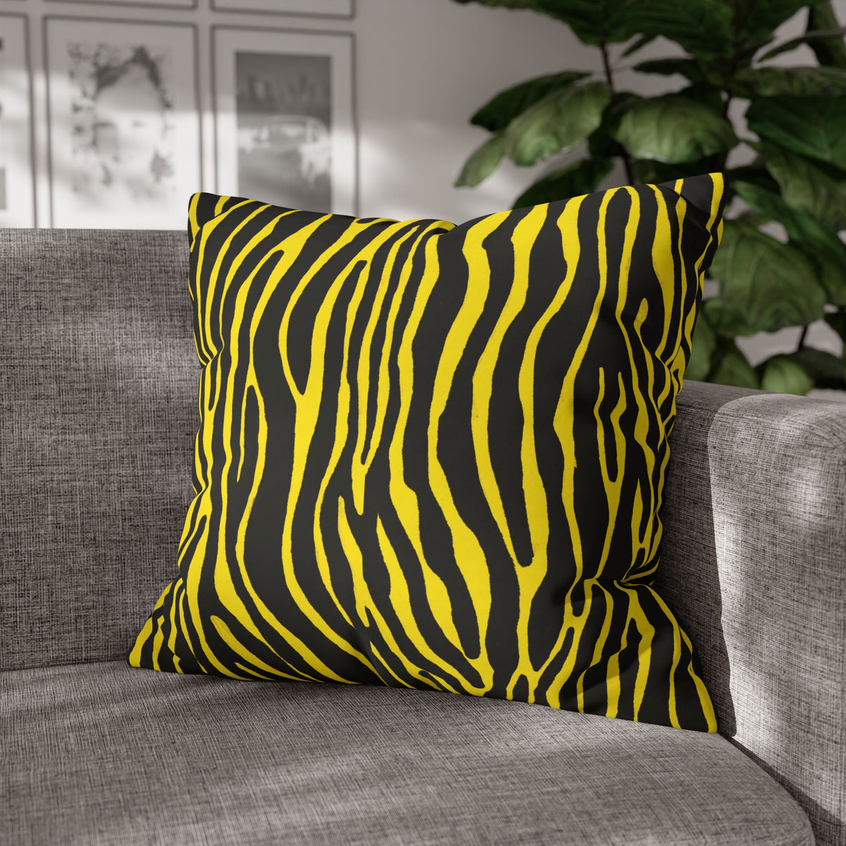 Yellow Black Zebra Print Pillowcase – Square Decorative Throw Pillow