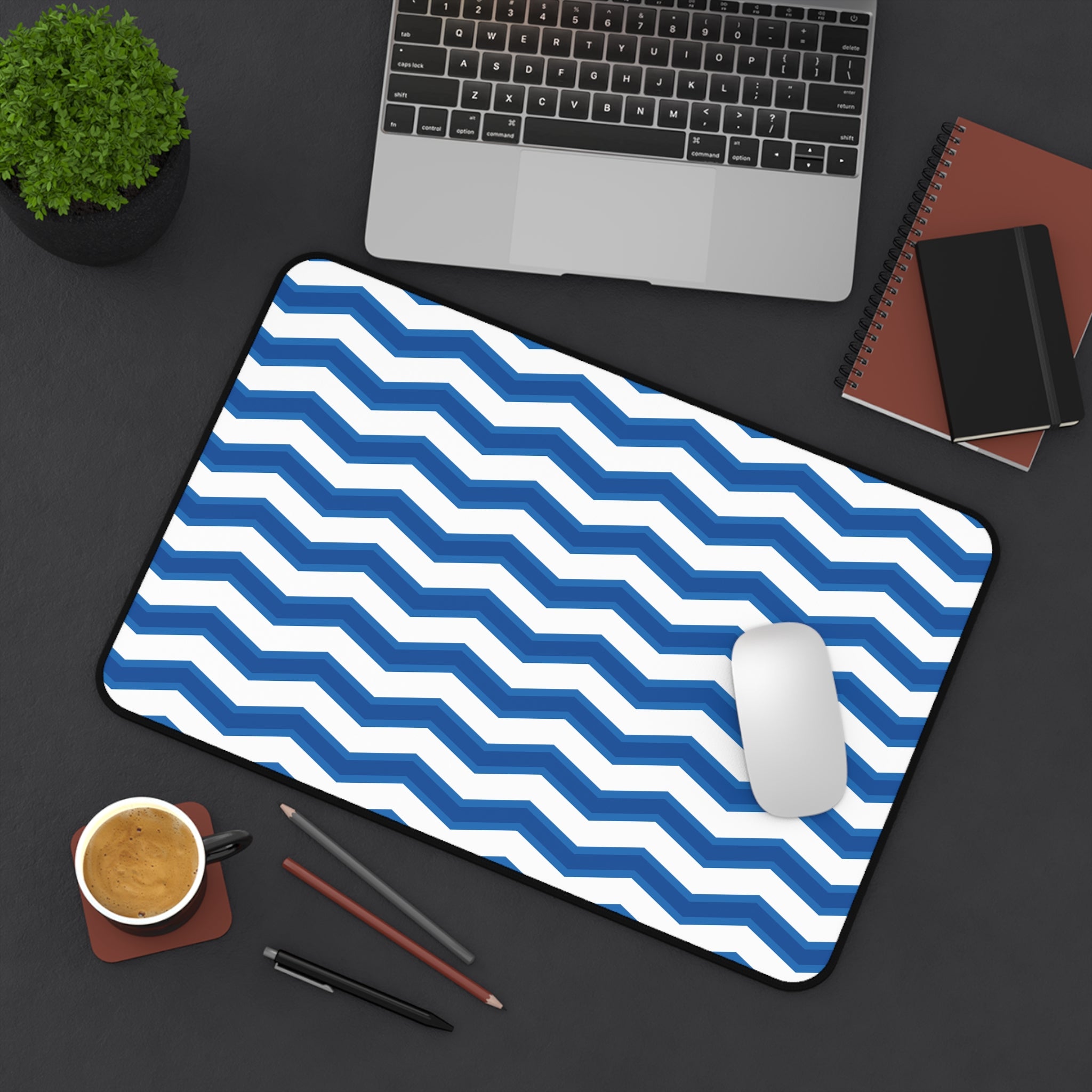 two Toned Blue Zig Zag Desk Mat