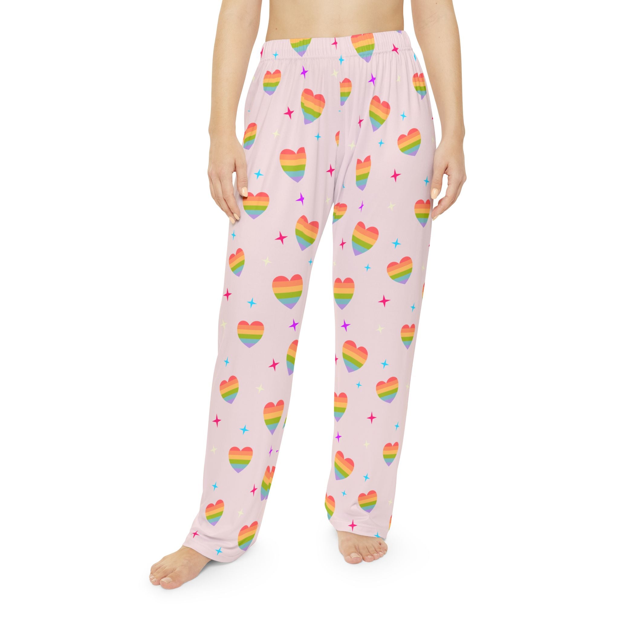 Rainbow Heart Pajama Pants — Women’s Pink Pride Lounge Pajamas