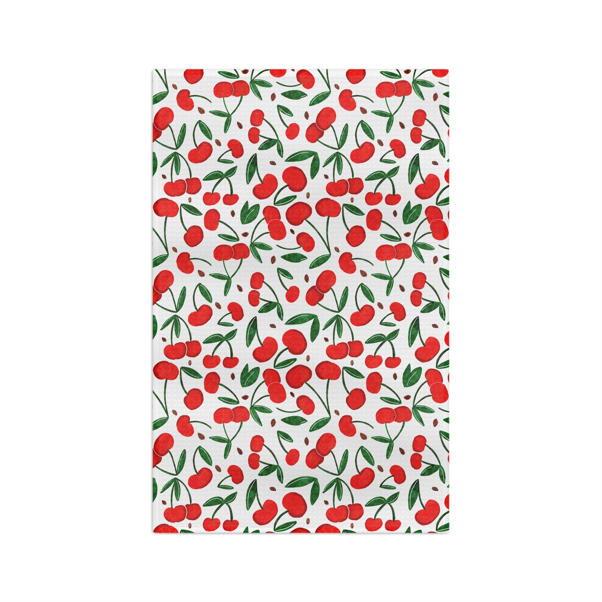 Cherry Pattern Microfiber Tea Towel — Red Cherry Kitchen Towel