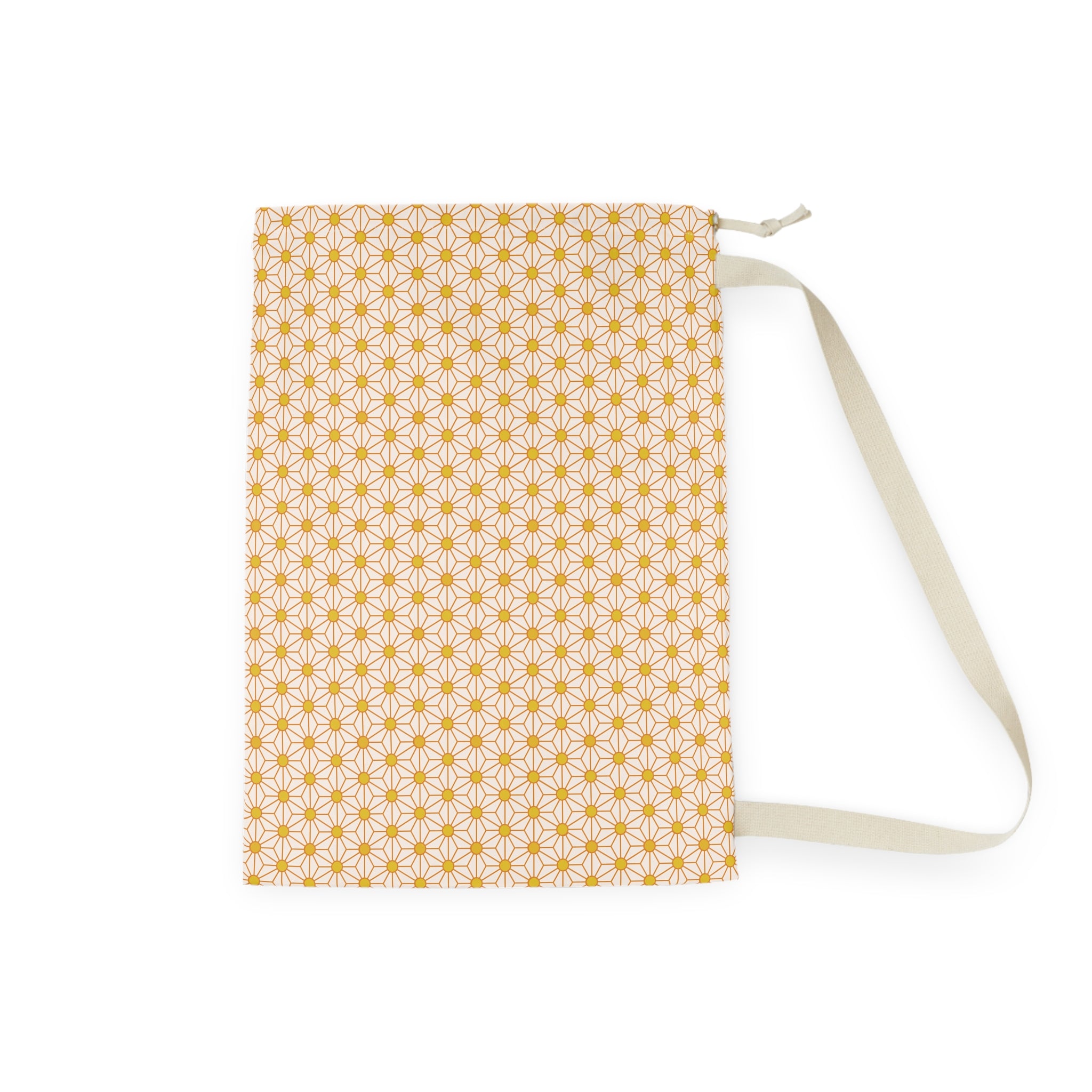 Yellow Geometric Laundry Bag — Cotton Drawstring & Shoulder Strap