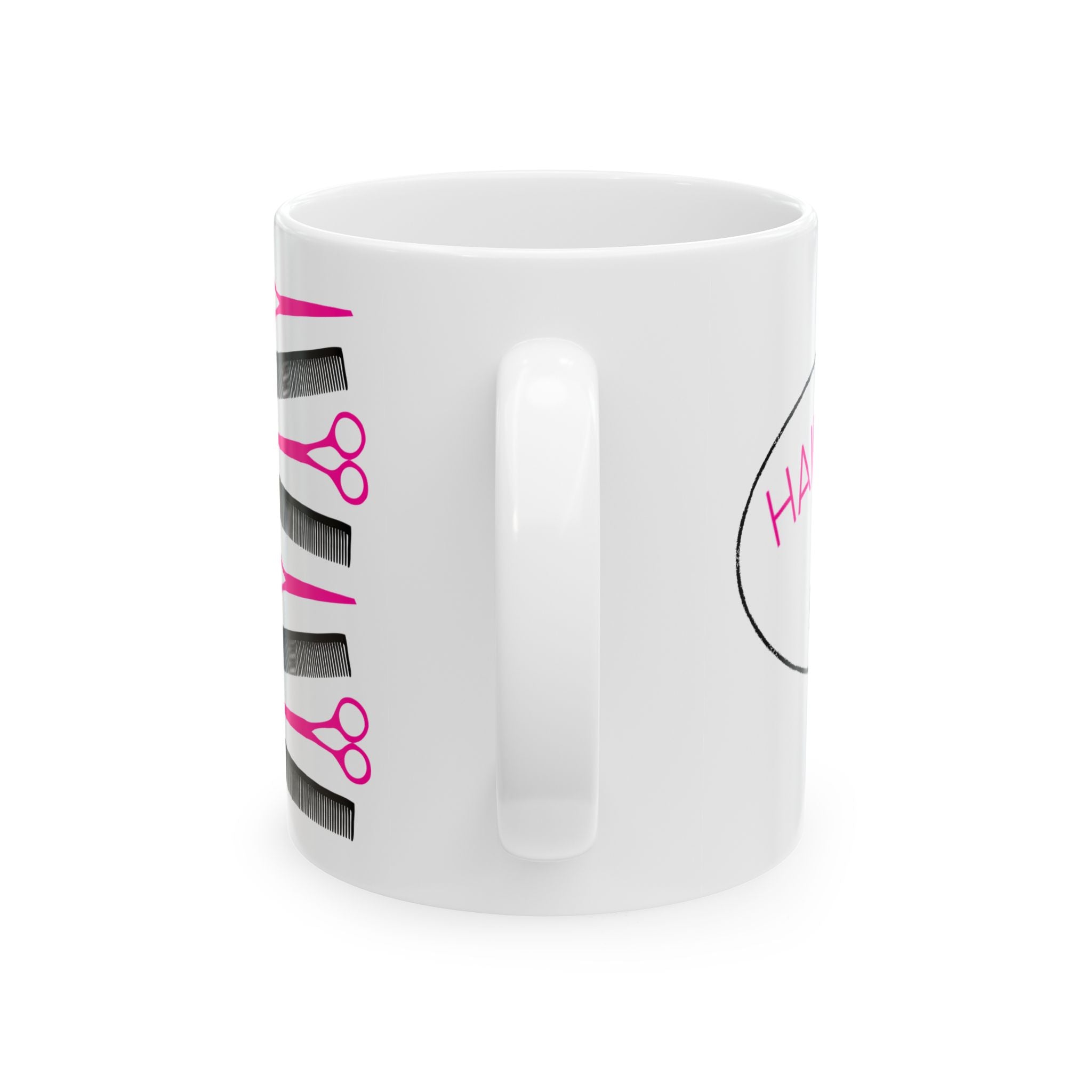 Hair Stylist Coffee Mug — Pink Scissors & Combs Ceramic Mug (11oz/15oz)