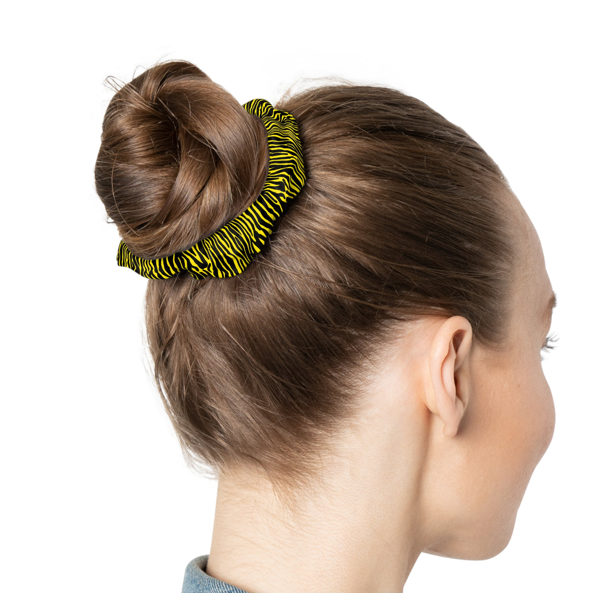 Yellow Black Zebra Print Scrunchie — Bold Animal Print Hair Accessory