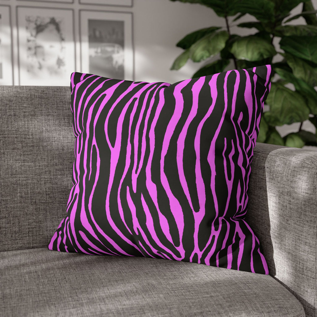 Pink & Black Zebra Print Pillowcase – Square Decorative Throw Pillow