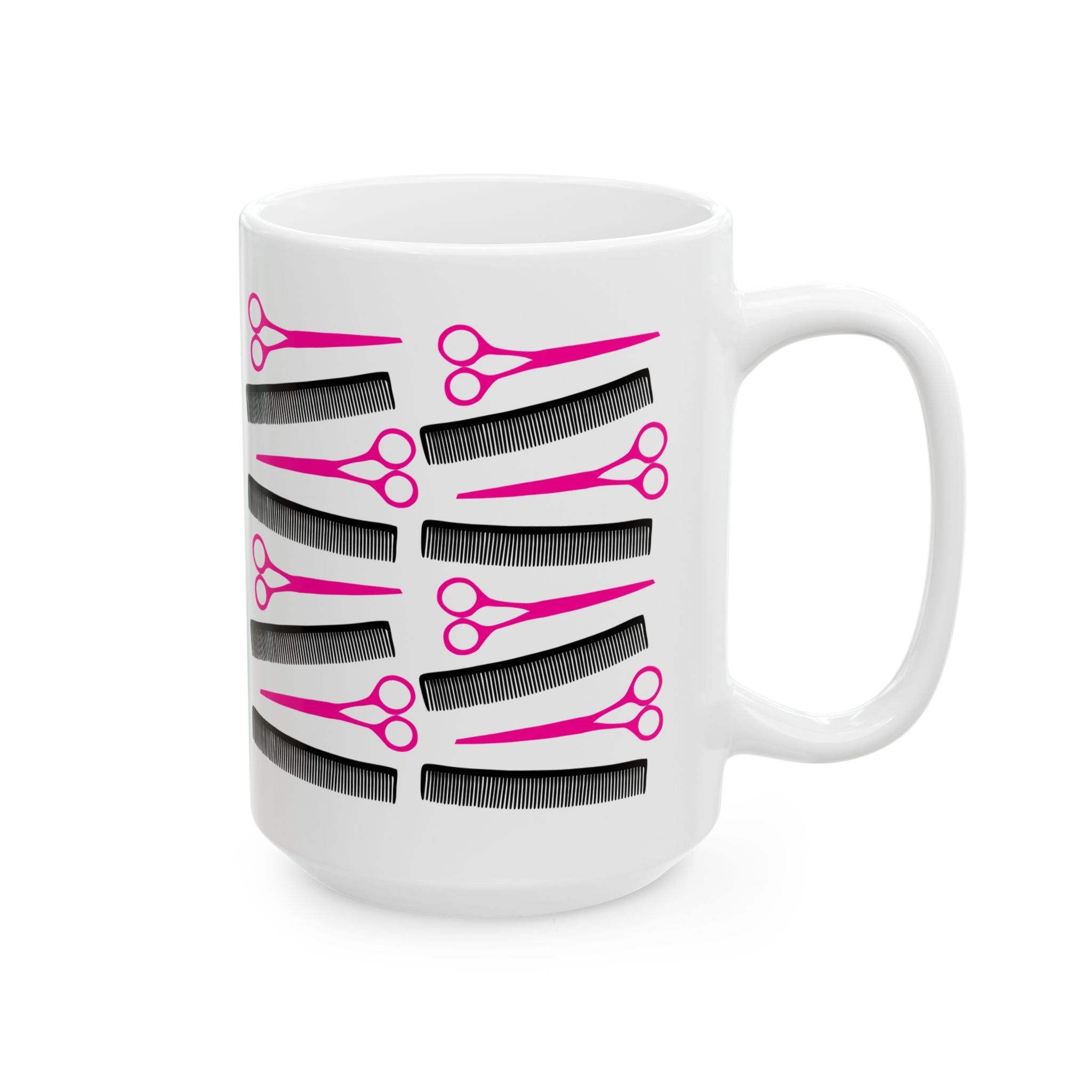Hair Stylist Coffee Mug — Pink Scissors & Combs Ceramic Mug (11oz/15oz)