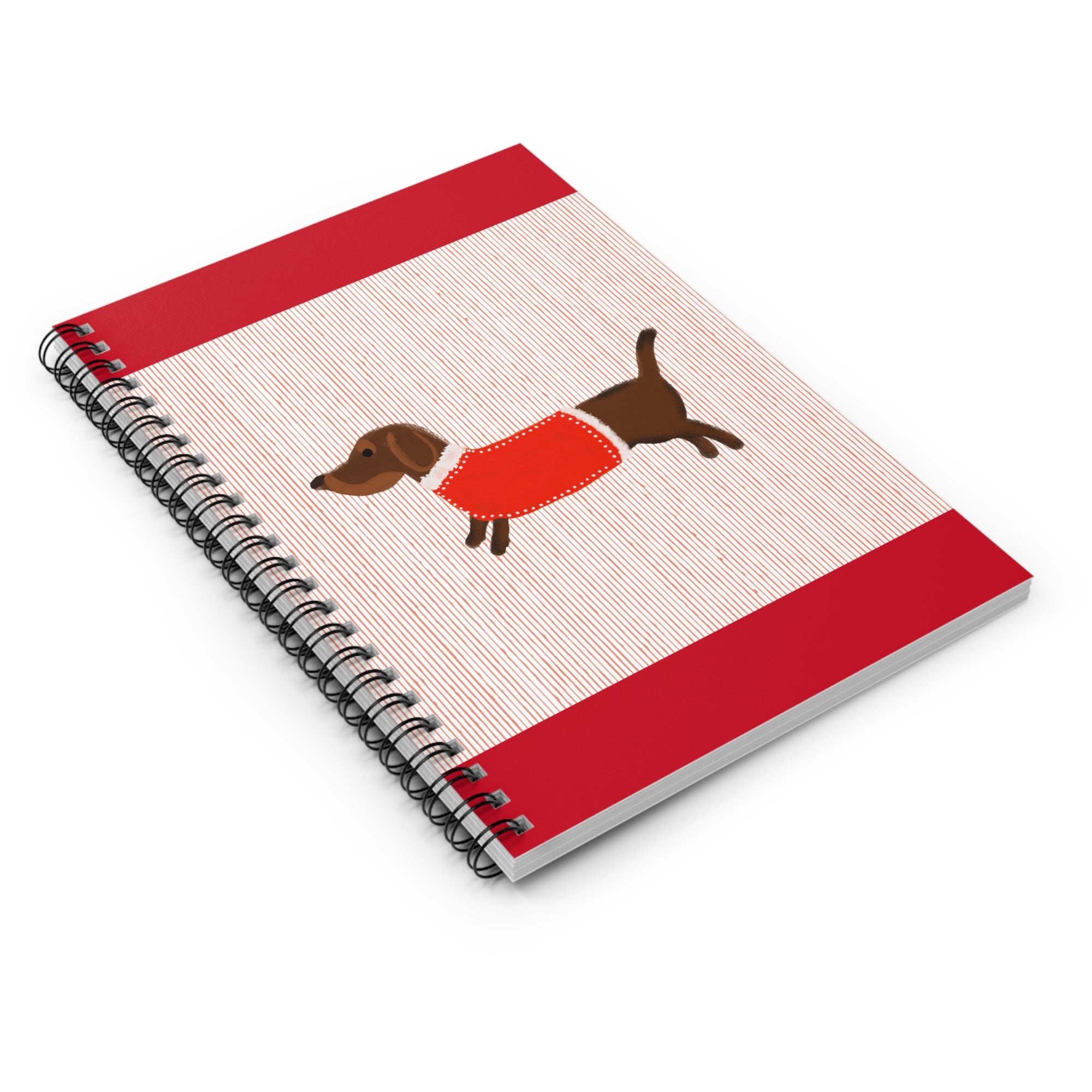 Dachshund Puppy Notebook — Spiral Ruled Journal with Red Sweater Design