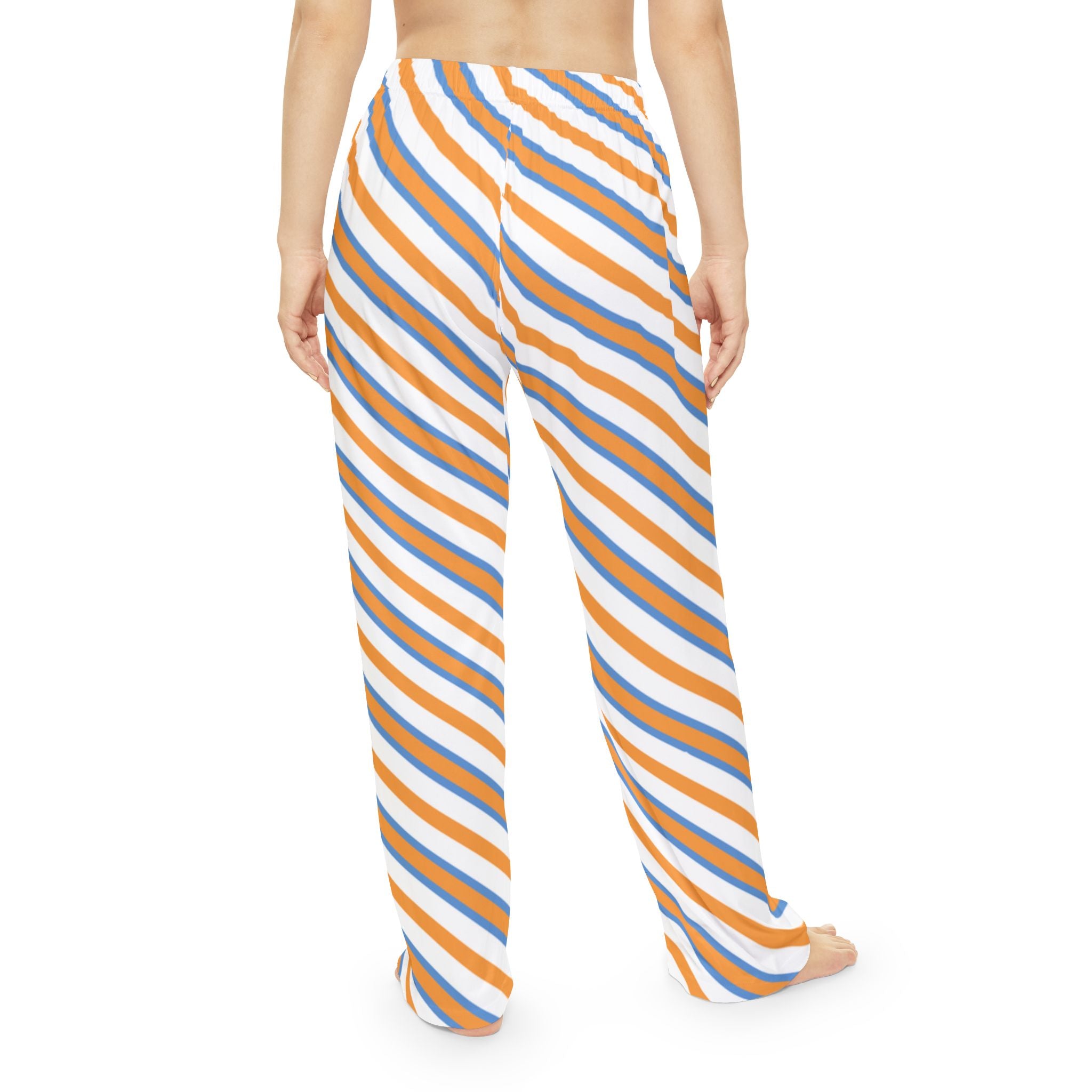 Broncos Striped Cozy Pajama Pants — Orange & Blue Diagonal Lounge Trousers
