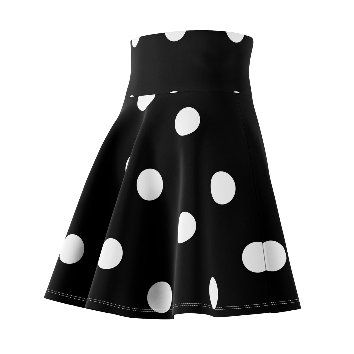 Black Polka Dot Skater Skirt — Retro High-Waist A-Line