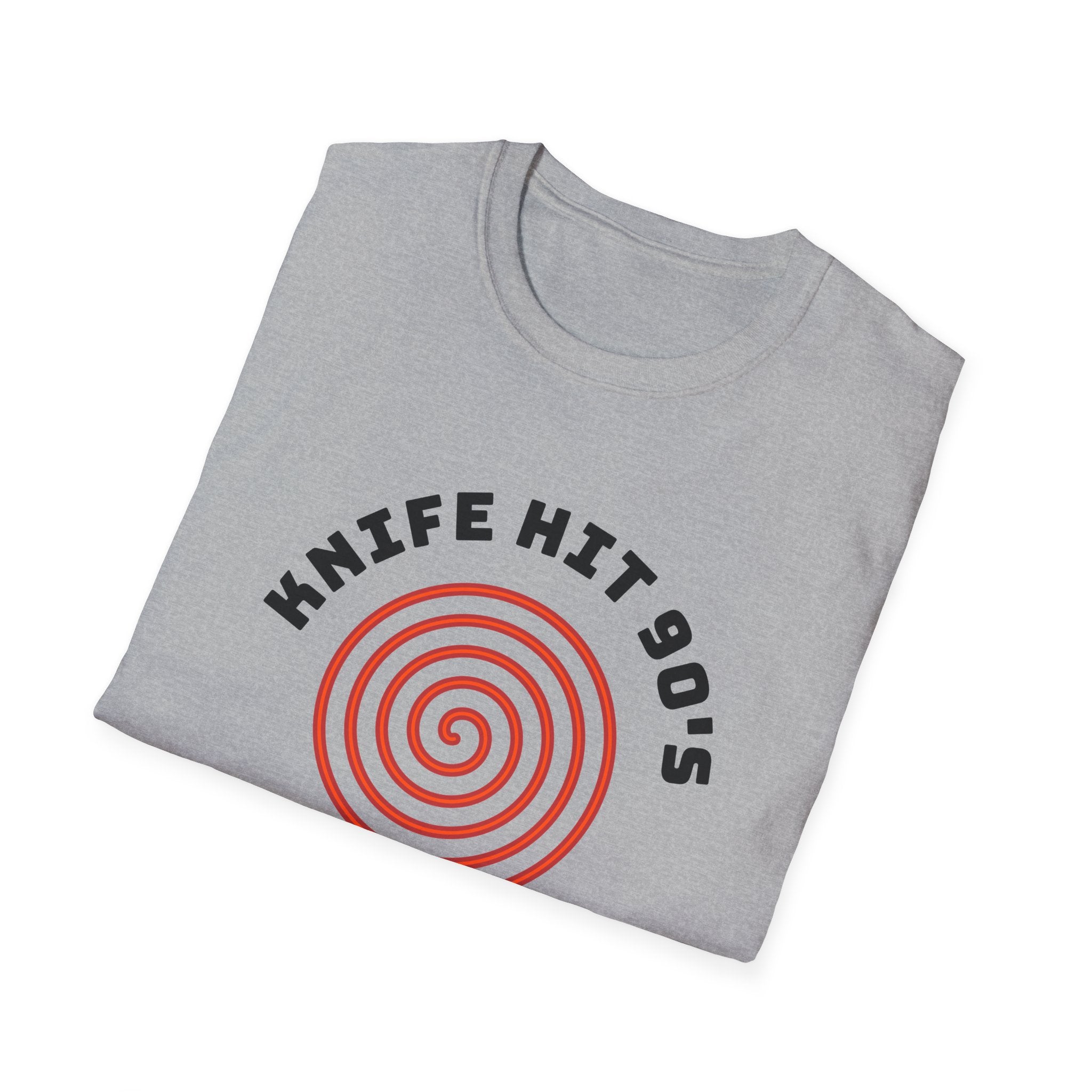 Knife Hit 90s spiral graphic T-Shirt | Freezer Buddy back print
