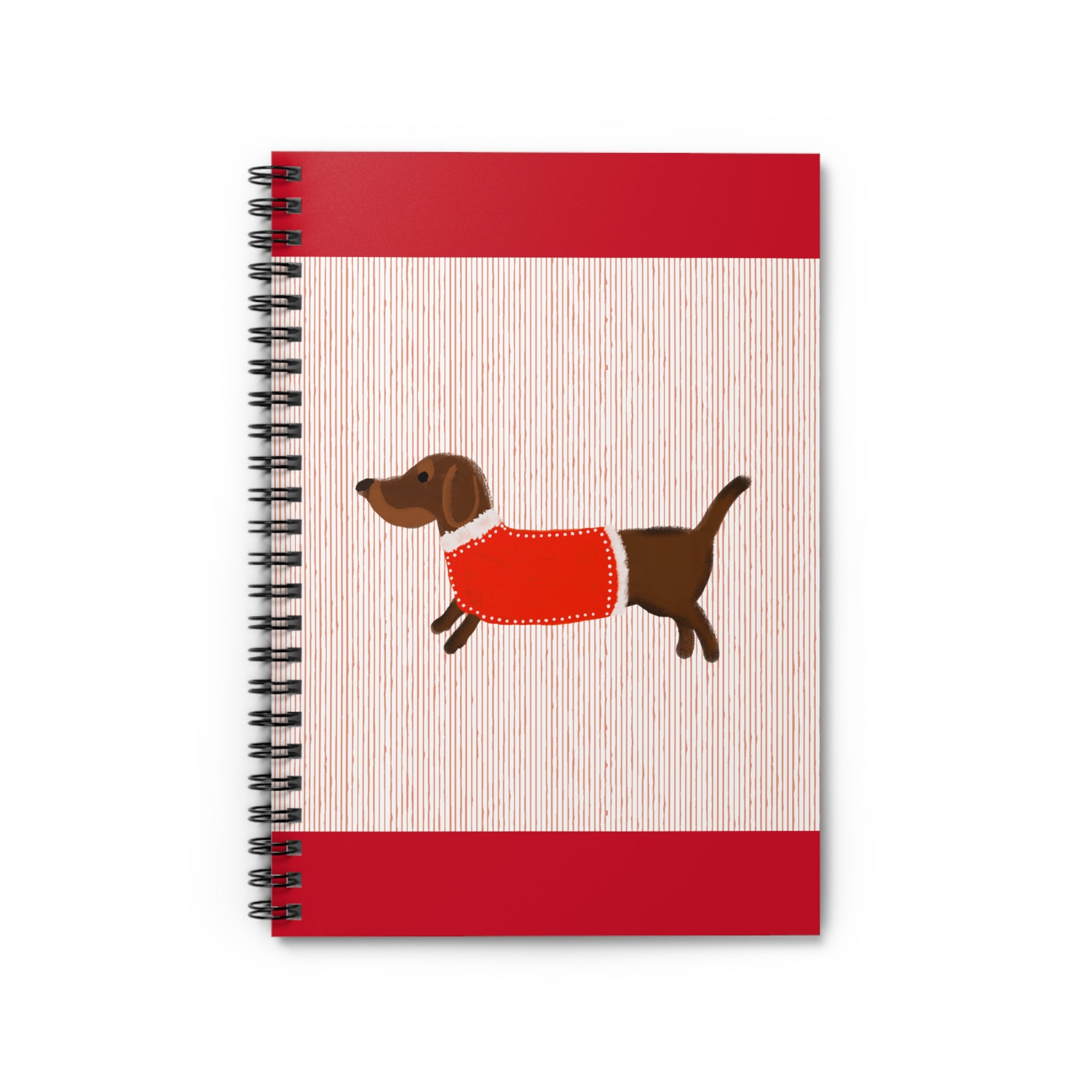 Dachshund Puppy Notebook — Spiral Ruled Journal with Red Sweater Design
