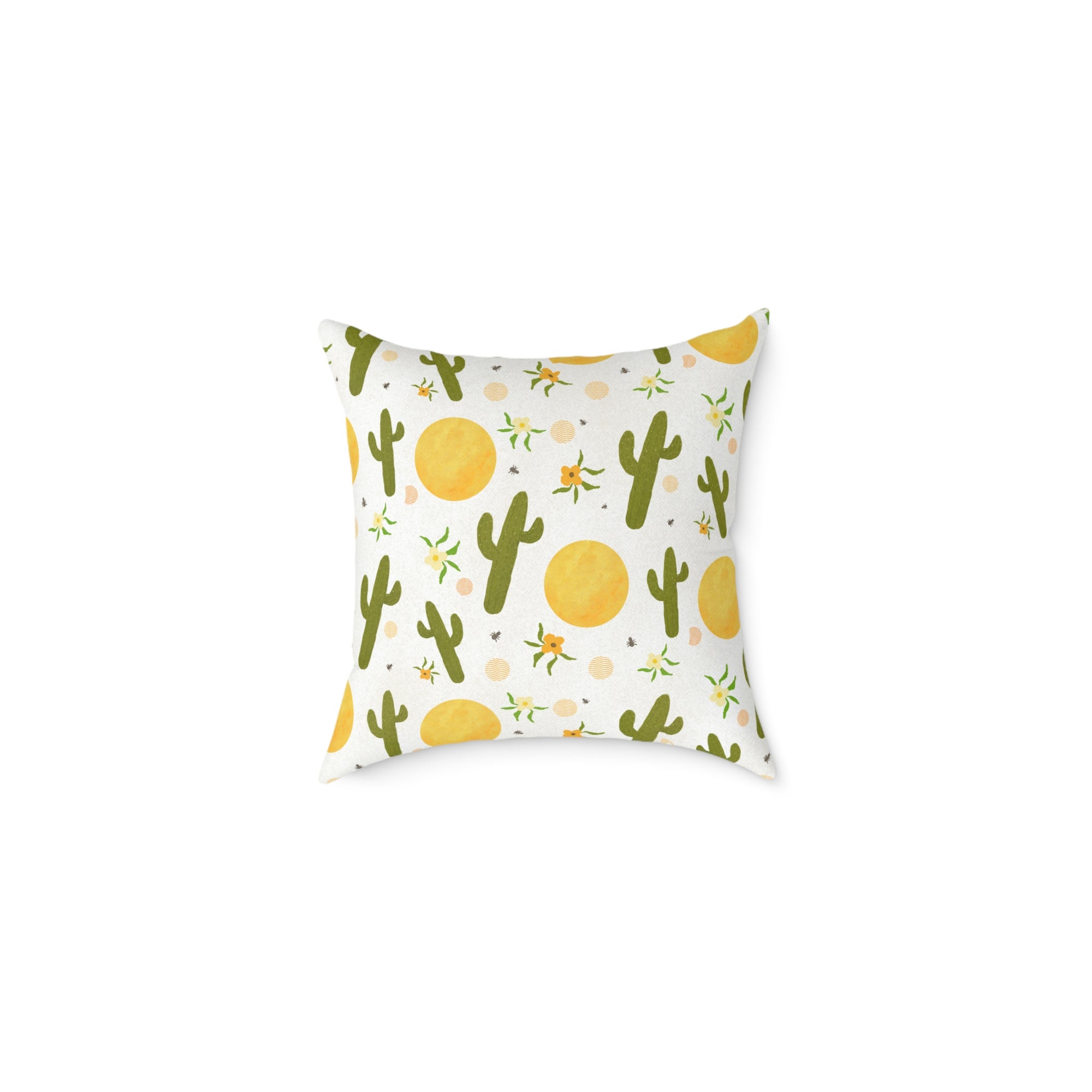 Desert Sunshine Cactus Pattern Pillow — Square Decorative Throw Pillow