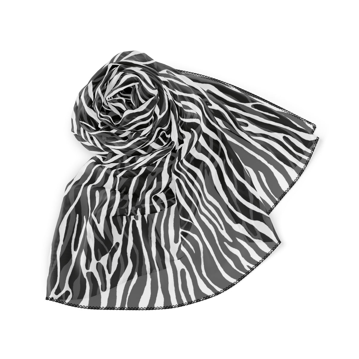 Zebra Print Poly Scarf — Lightweight Black & White Animal Pattern
