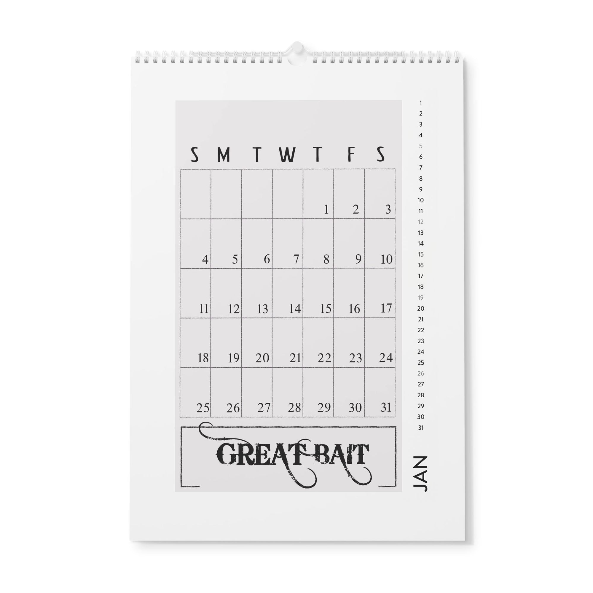 2025 'Great Bait / Good Boi' Minimalist Wall Calendar – Retro Gothic Layout