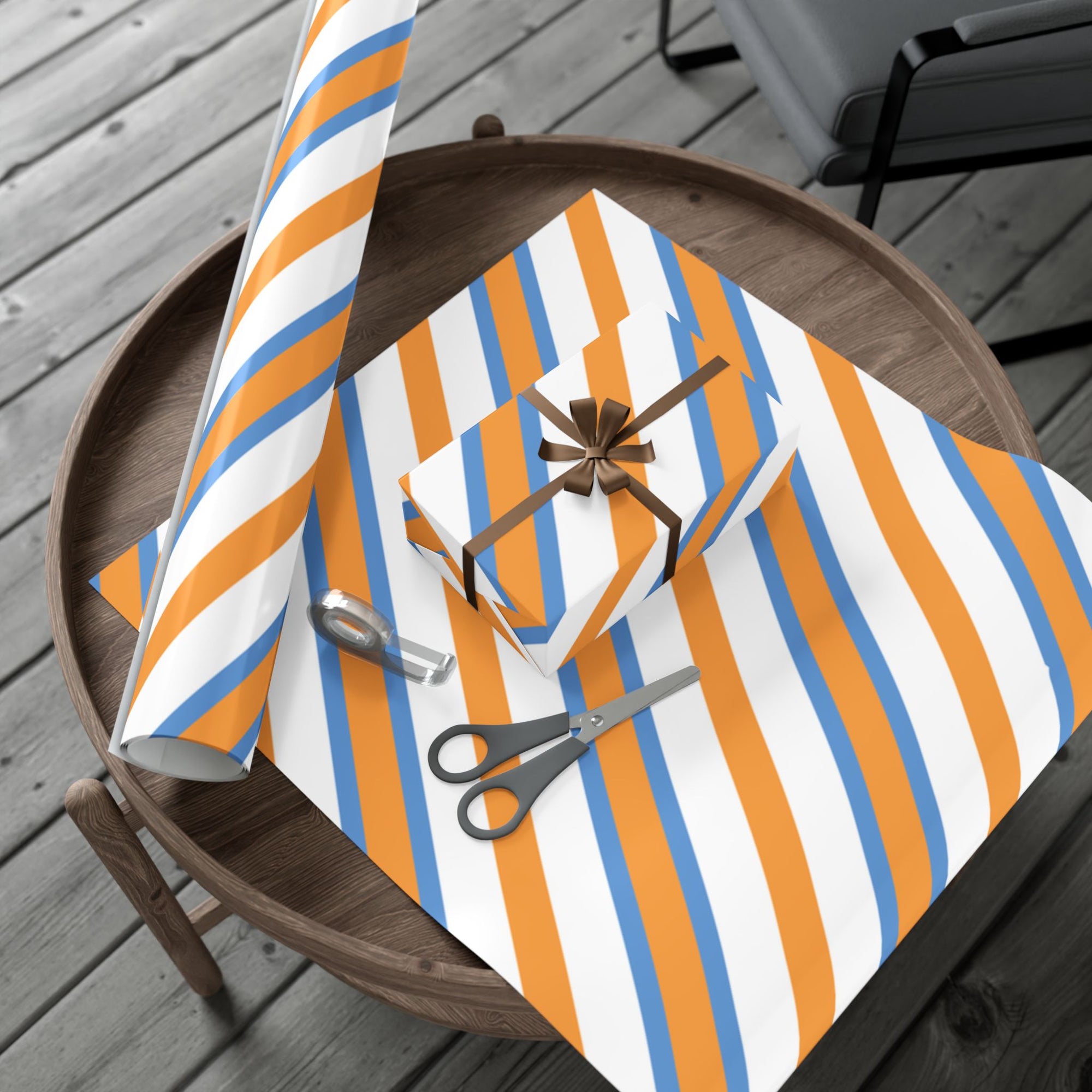 Striped Orange & Blue Gift Wrap Paper — Modern Diagonal Wrapping Sheets for Birthdays & Celebrations