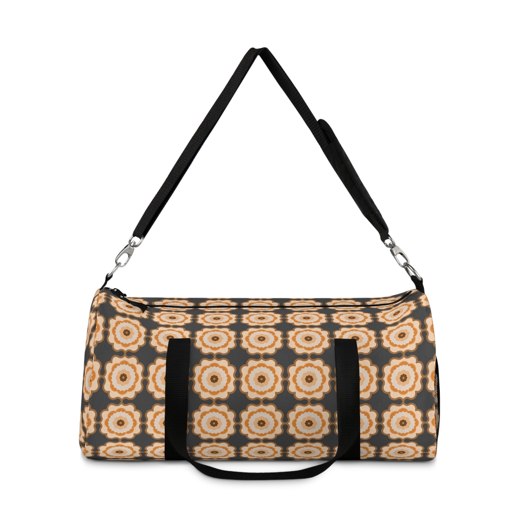 Retro Floral Pattern Duffel Bag – Beige Brown Boho Travel Gym Tote