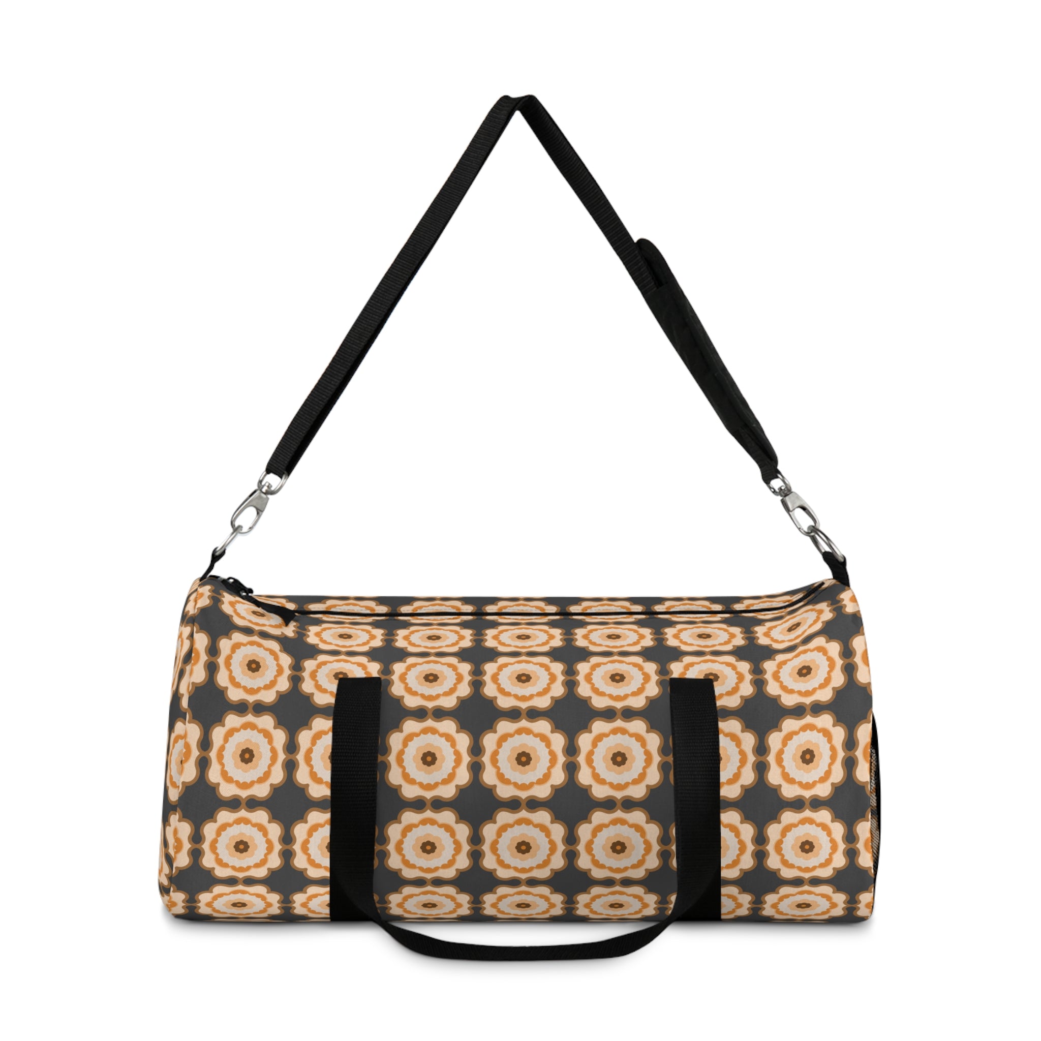 Retro Floral Pattern Duffel Bag – Beige Brown Boho Travel Gym Tote