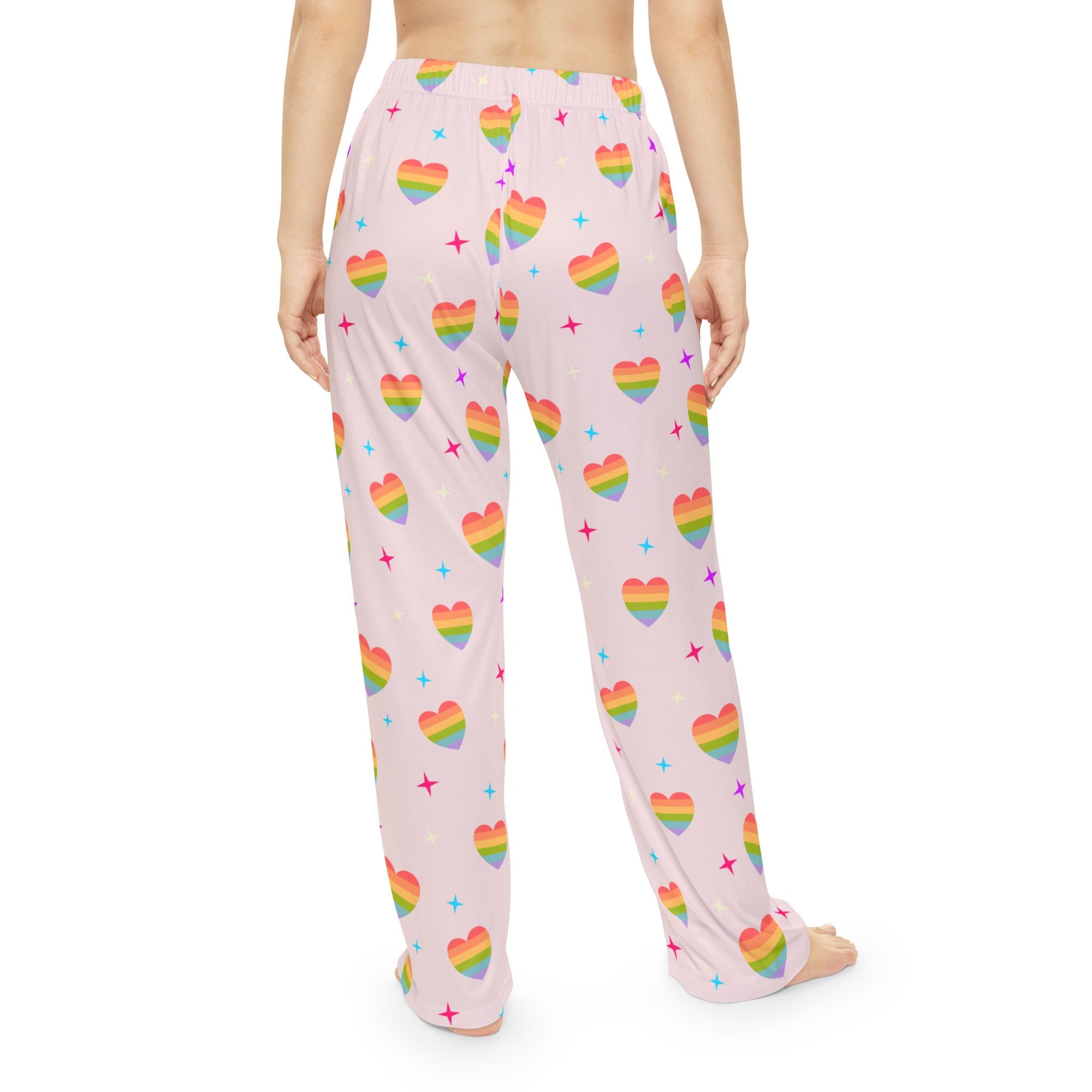 Rainbow Heart Pajama Pants — Women’s Pink Pride Lounge Pajamas