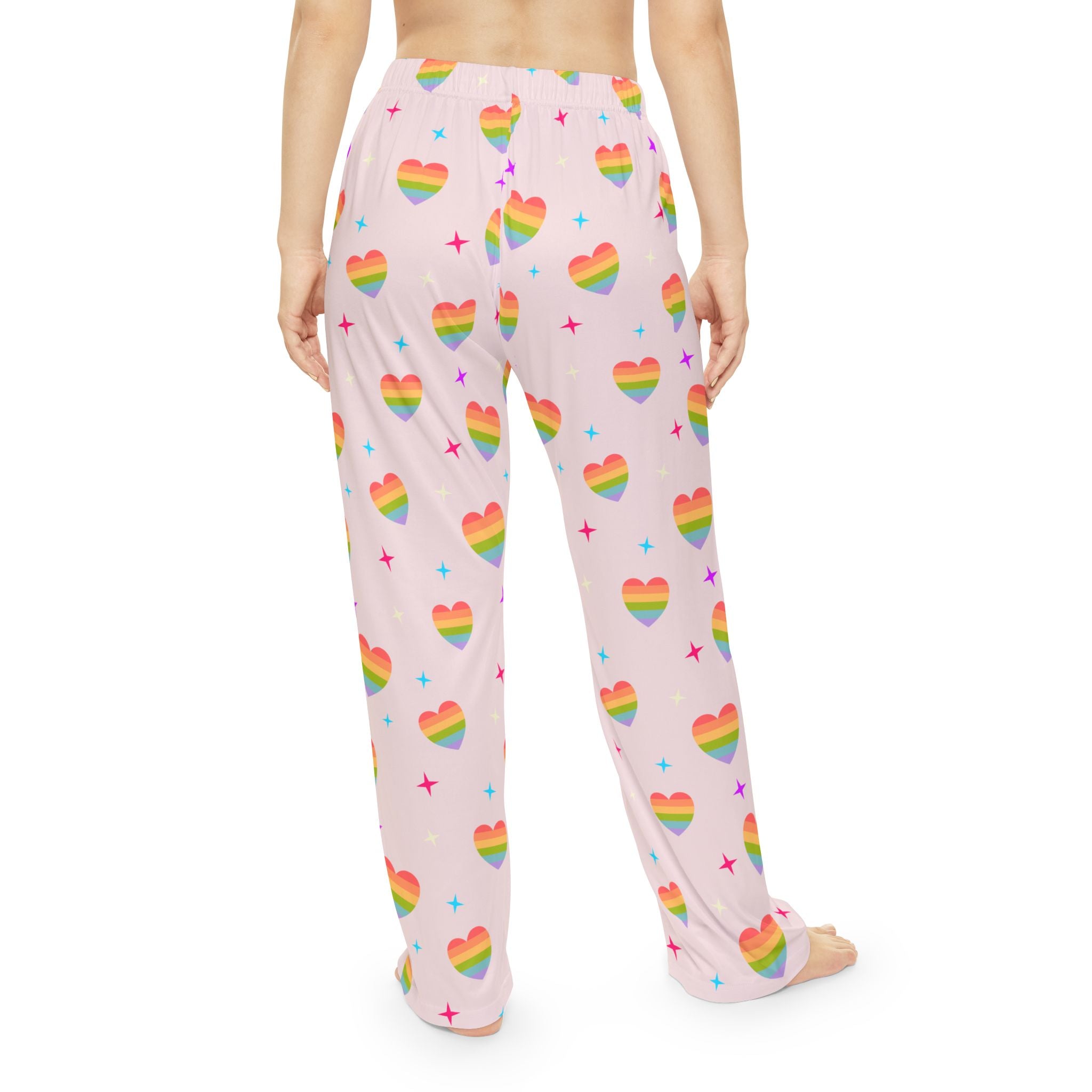 Rainbow Heart Pajama Pants — Women’s Pink Pride Lounge Pajamas