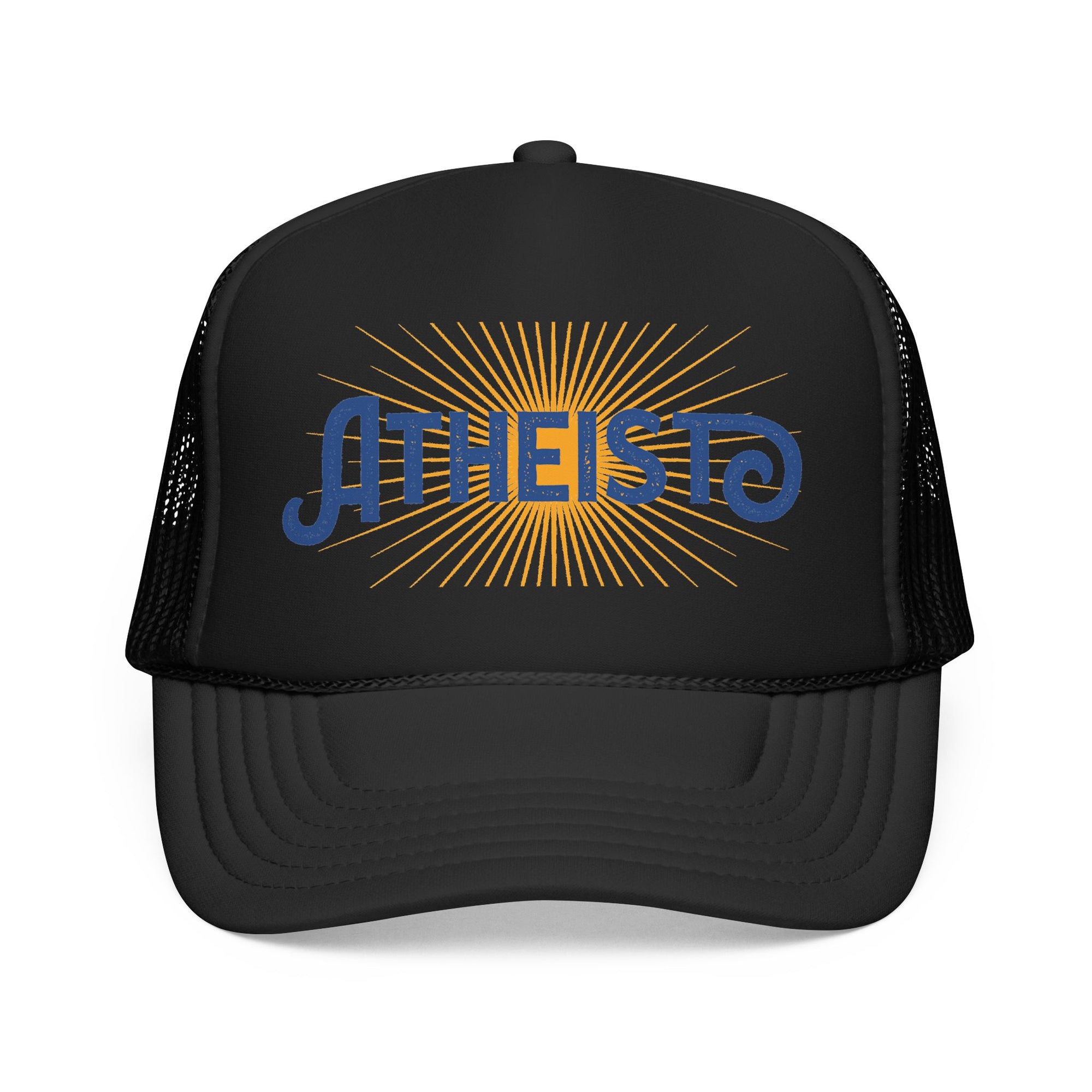 Atheist Foam Trucker Hat — Retro Sunburst Logo Cap