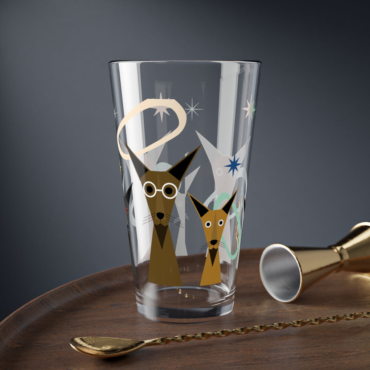 16oz Mixing Glass — Retro Starburst Dogs Cocktail Mixing Glass