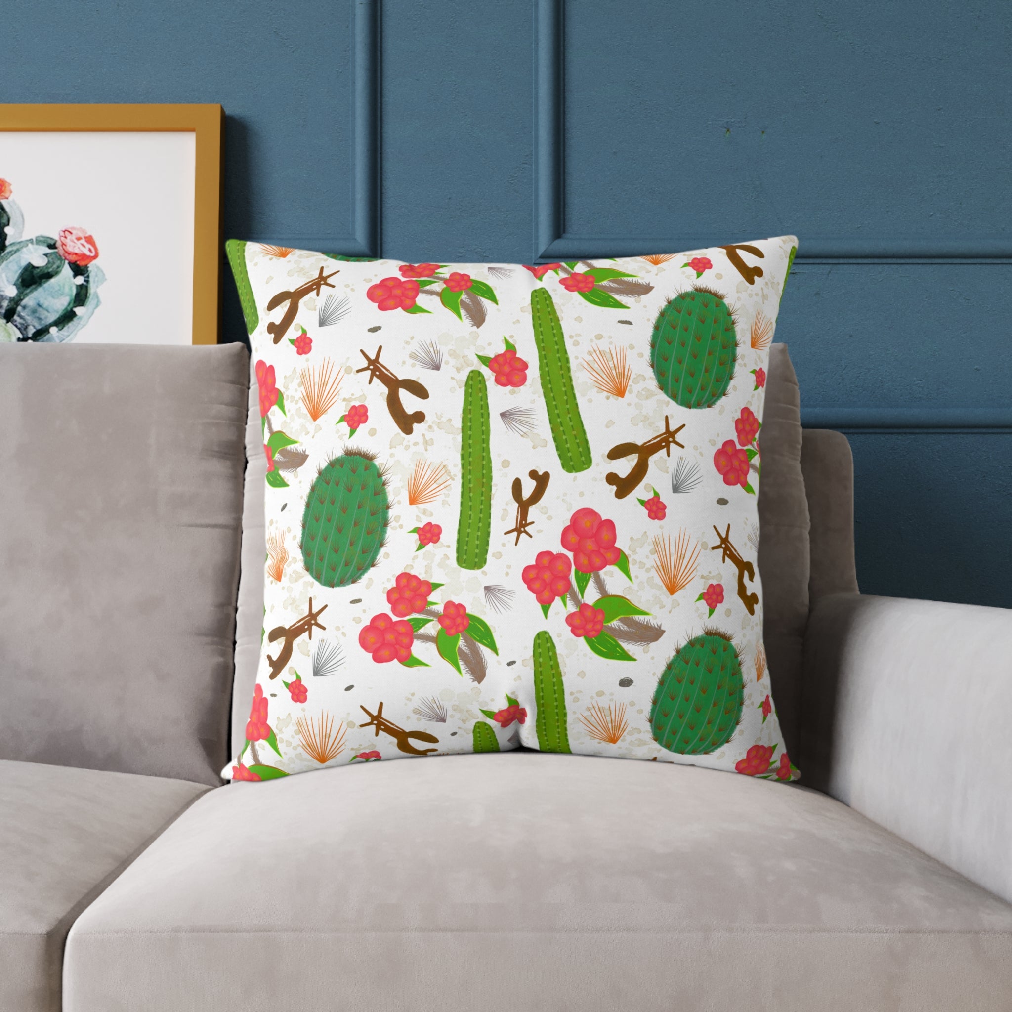 Cactus Pattern Square Pillow — Prickly Paradise Throw Cushion