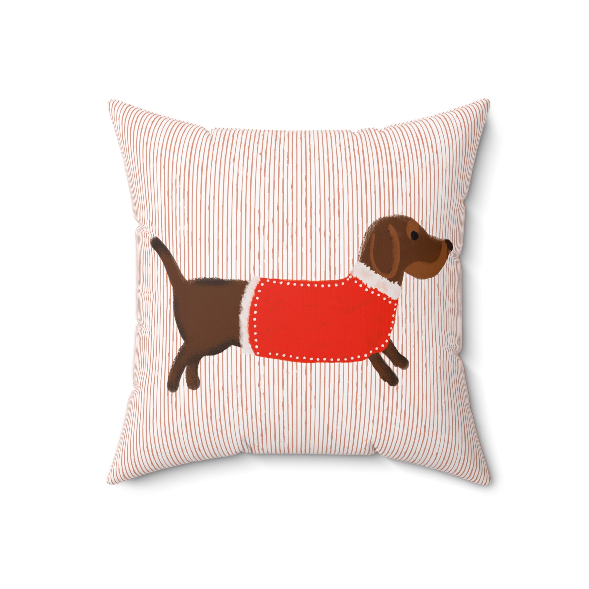 Dachshund Pillow – Red Sweater Dog Decorative Throw Pillow