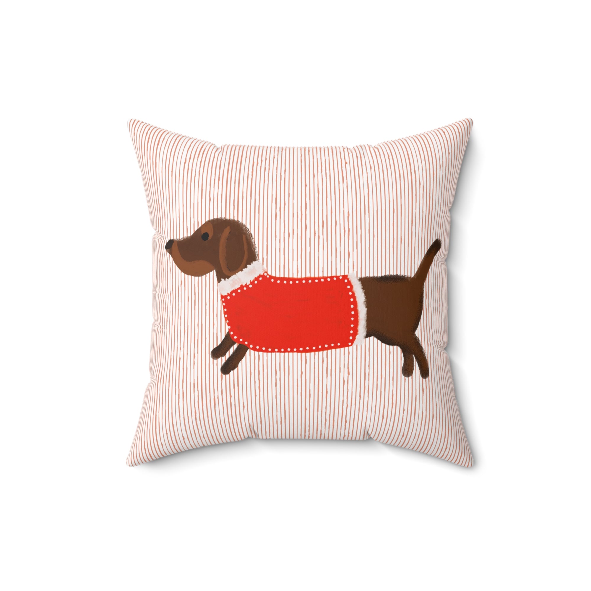 Dachshund Pillow – Red Sweater Dog Decorative Throw Pillow