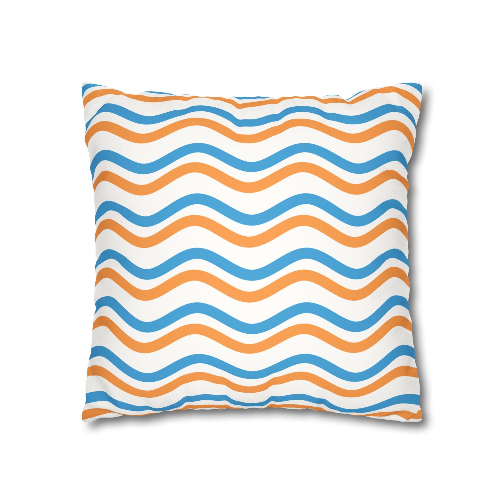Wavy Orange & Blue Decorative Pillow - Faux Suede Square Pillowcase