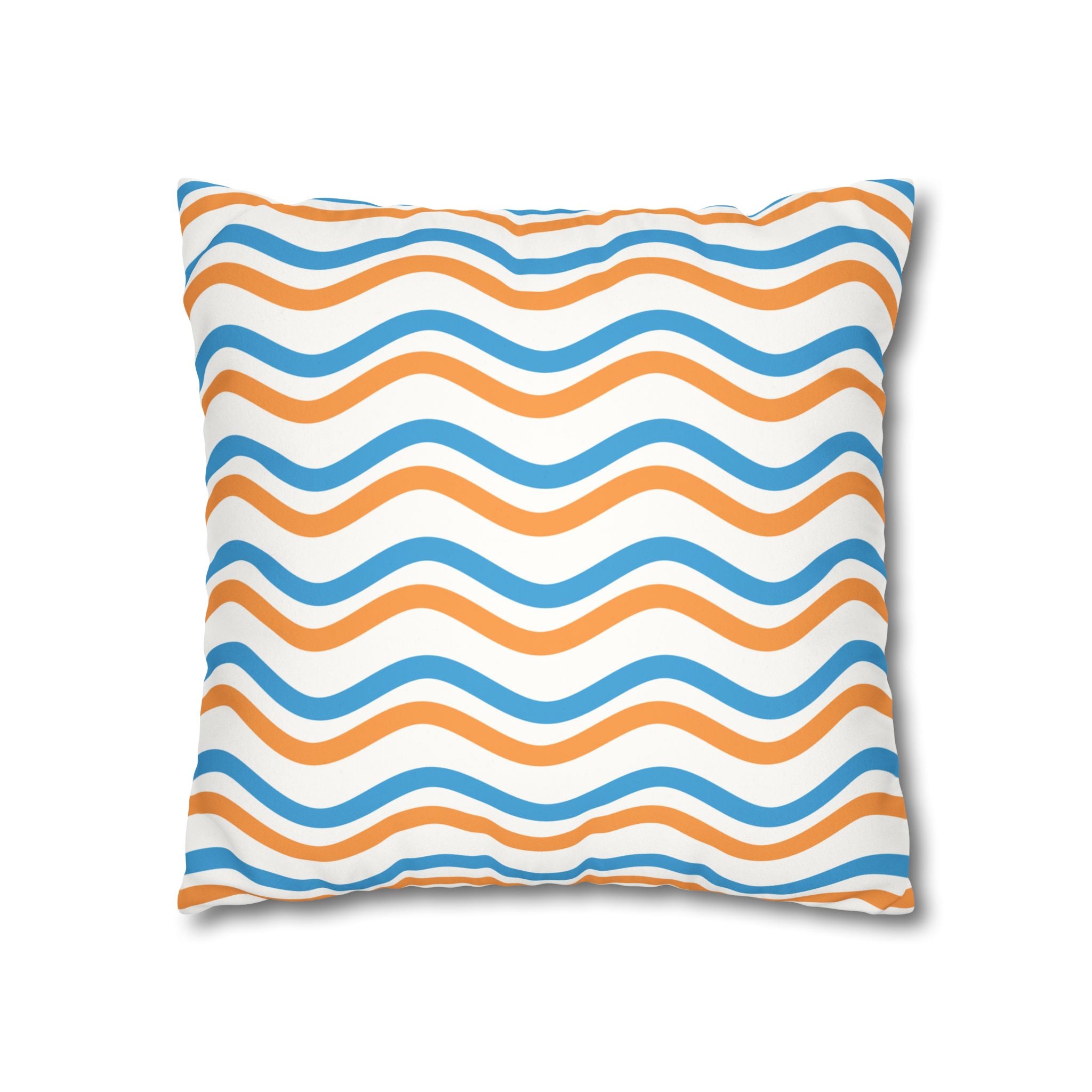 Wavy Orange & Blue Decorative Pillow - Faux Suede Square Pillowcase