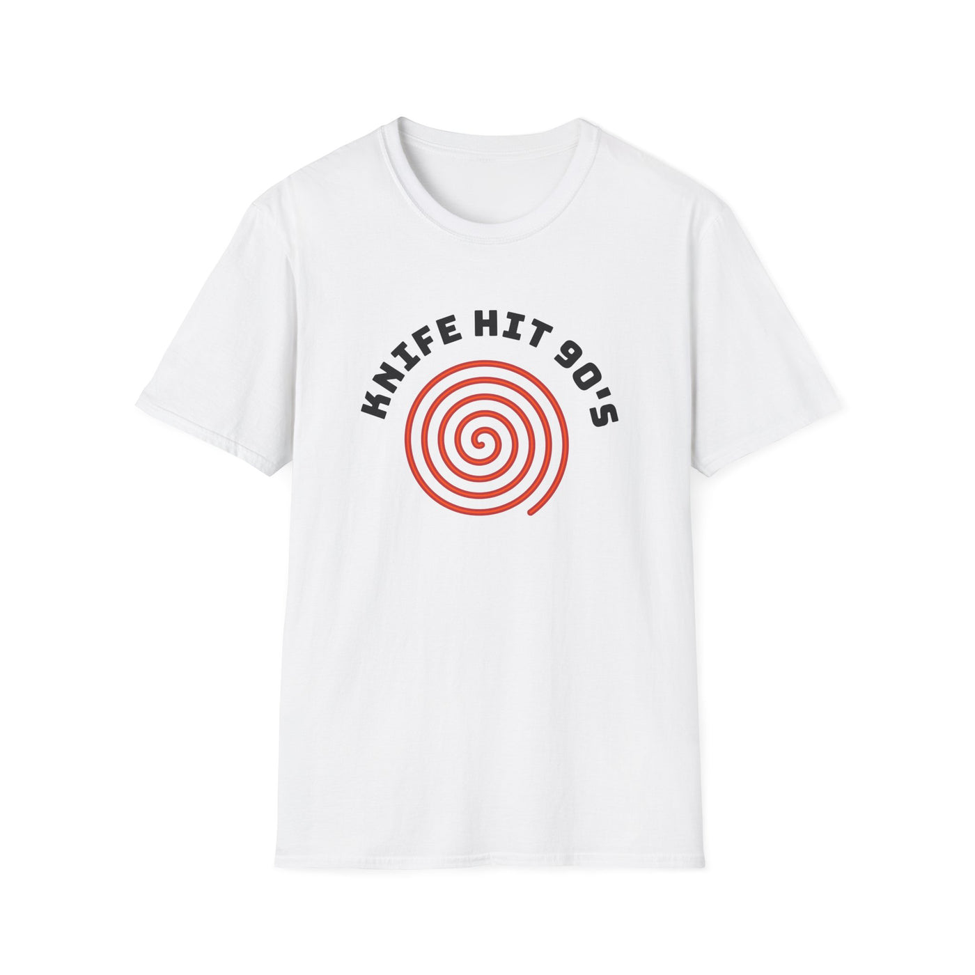 Knife Hit 90s spiral graphic T-Shirt | Freezer Buddy back print