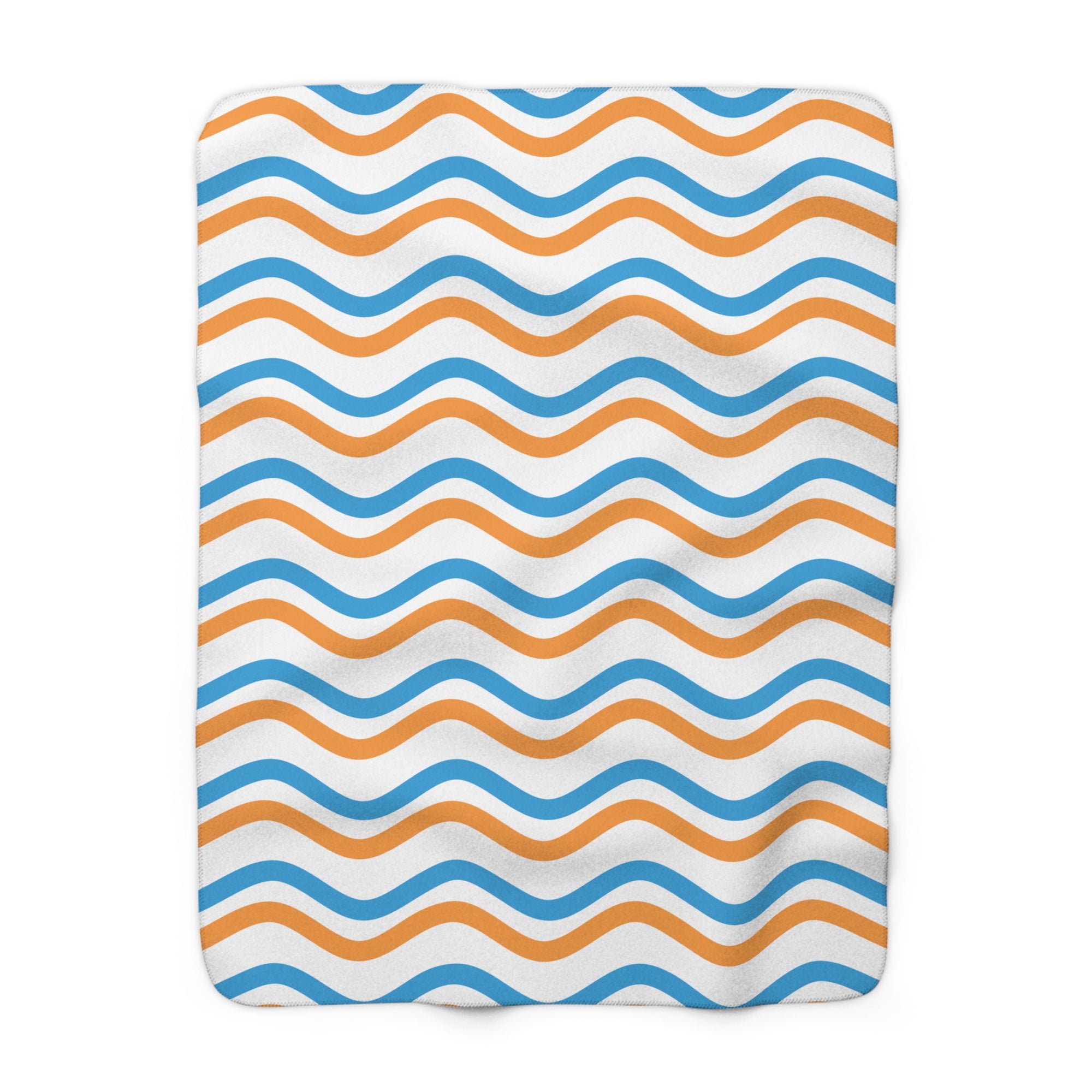 Bronco Cozy Wave Sherpa Fleece Blanket — Blue & Orange Wavy Stripe Throw